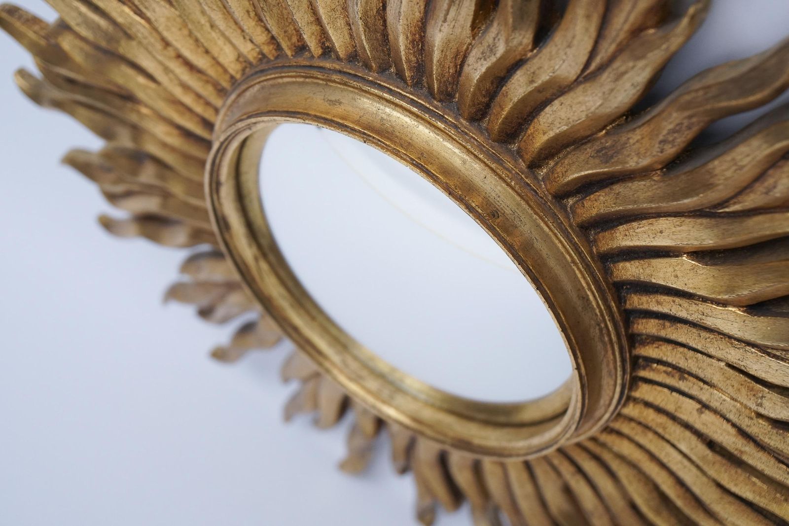 Mid Century Modern Sunburst Golden Wall Mirror, France 1960s photo vinterior