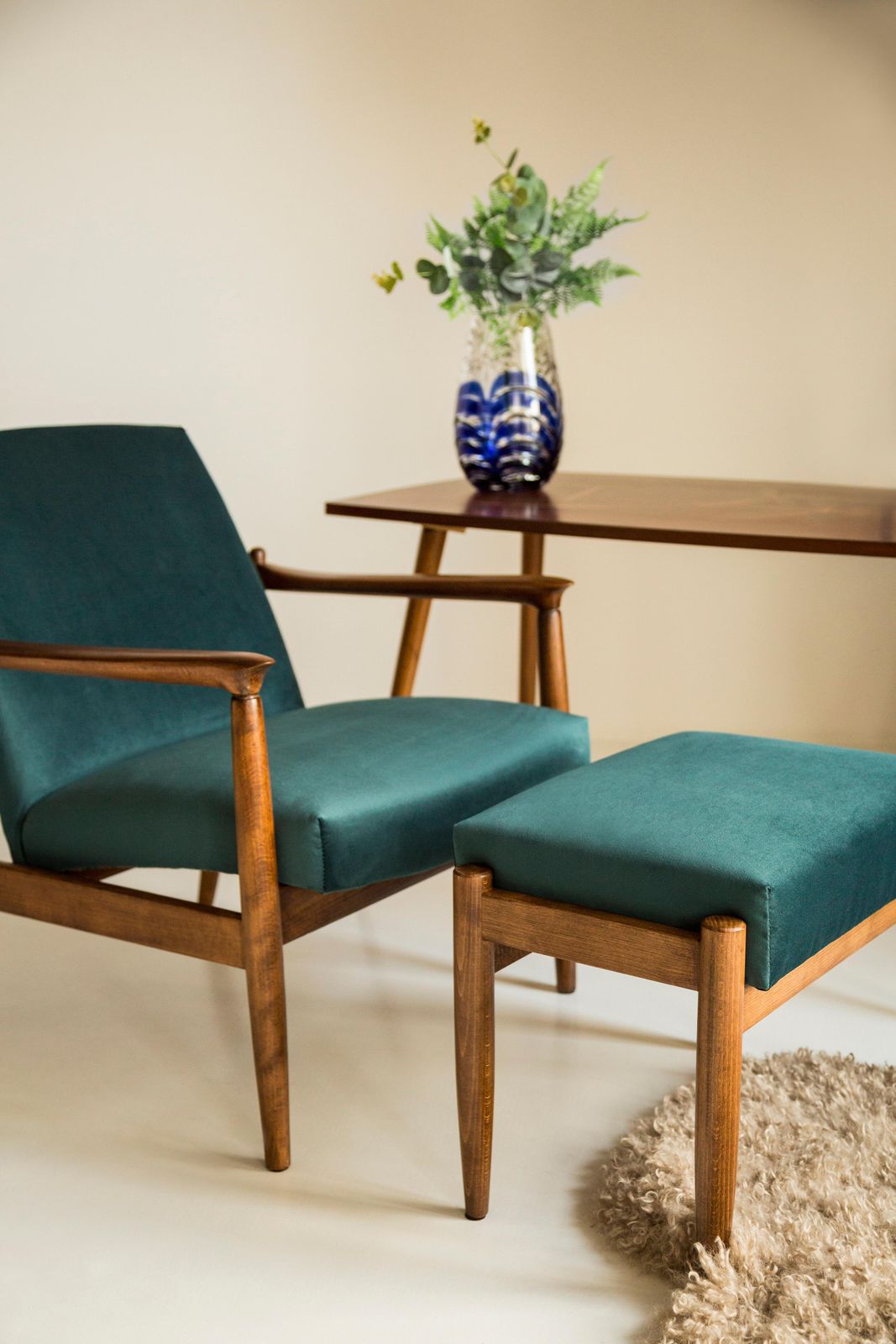 Pair Of Midcentury Petrol Blue Velvet Vintage Stools, Edmund Homa, 1960s photo furniture