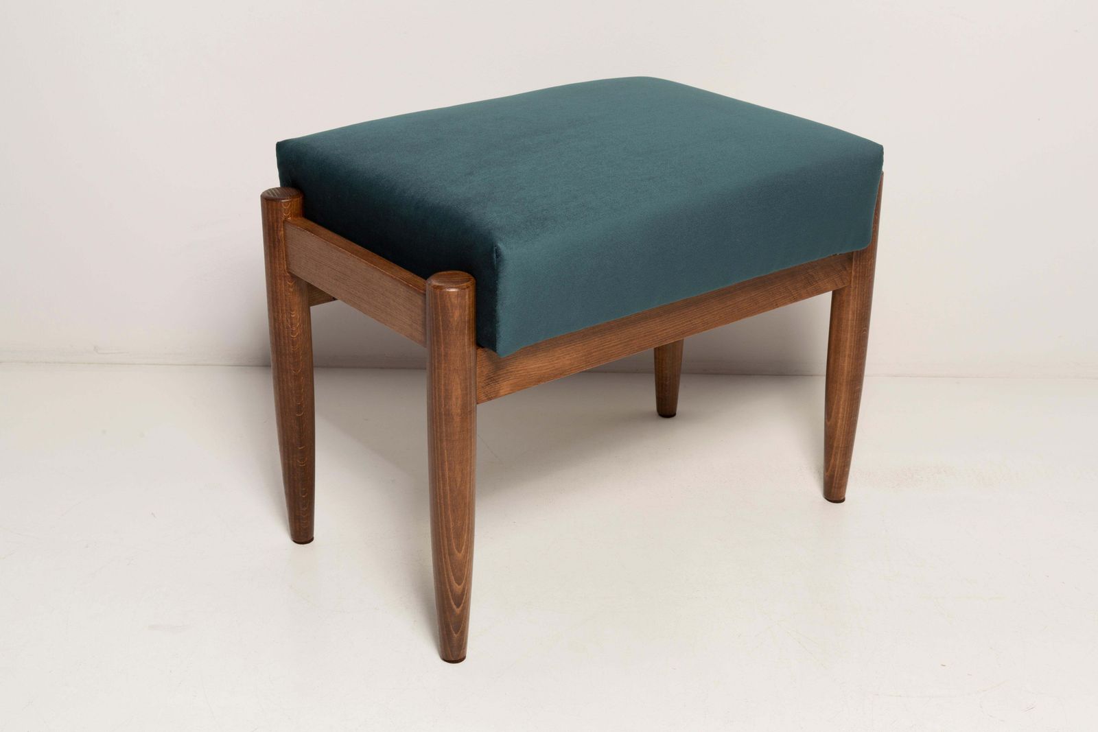 Pair Of Midcentury Petrol Blue Velvet Vintage Stools, Edmund Homa, 1960s photo vinterior