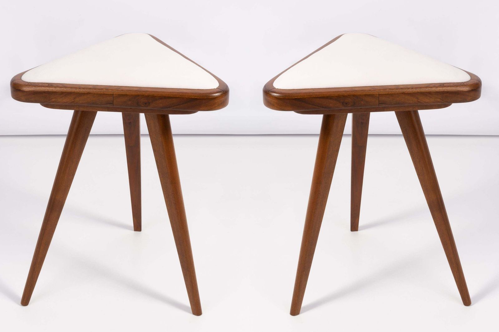 Set Of Two White Velvet 20th Century Triangle Stools, Europe, 1960s photo furniture