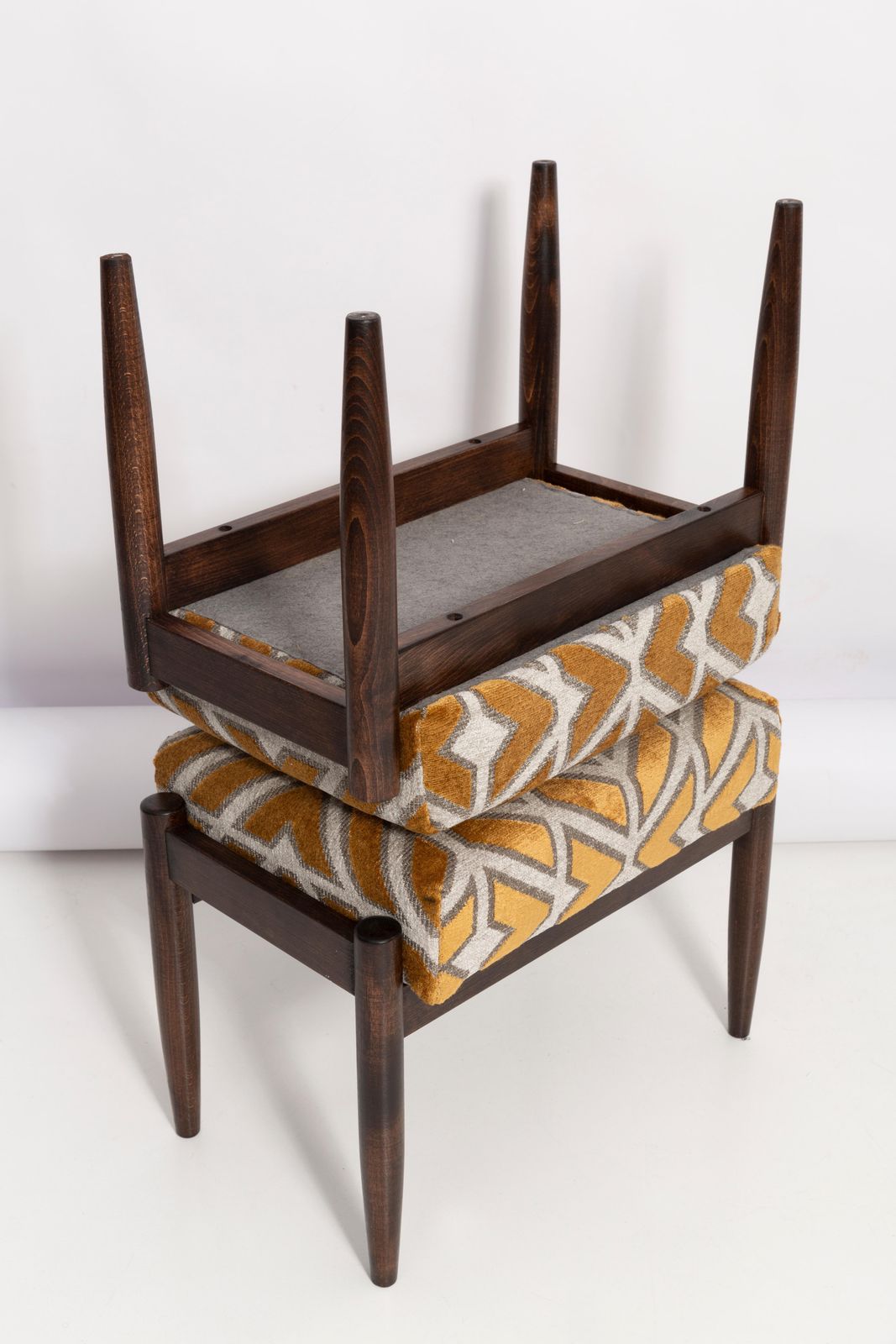 Furniture Pair Of 20th Century Yellow Pattern Velvet Vintage Stools, Edmund Homa, 1960s photo