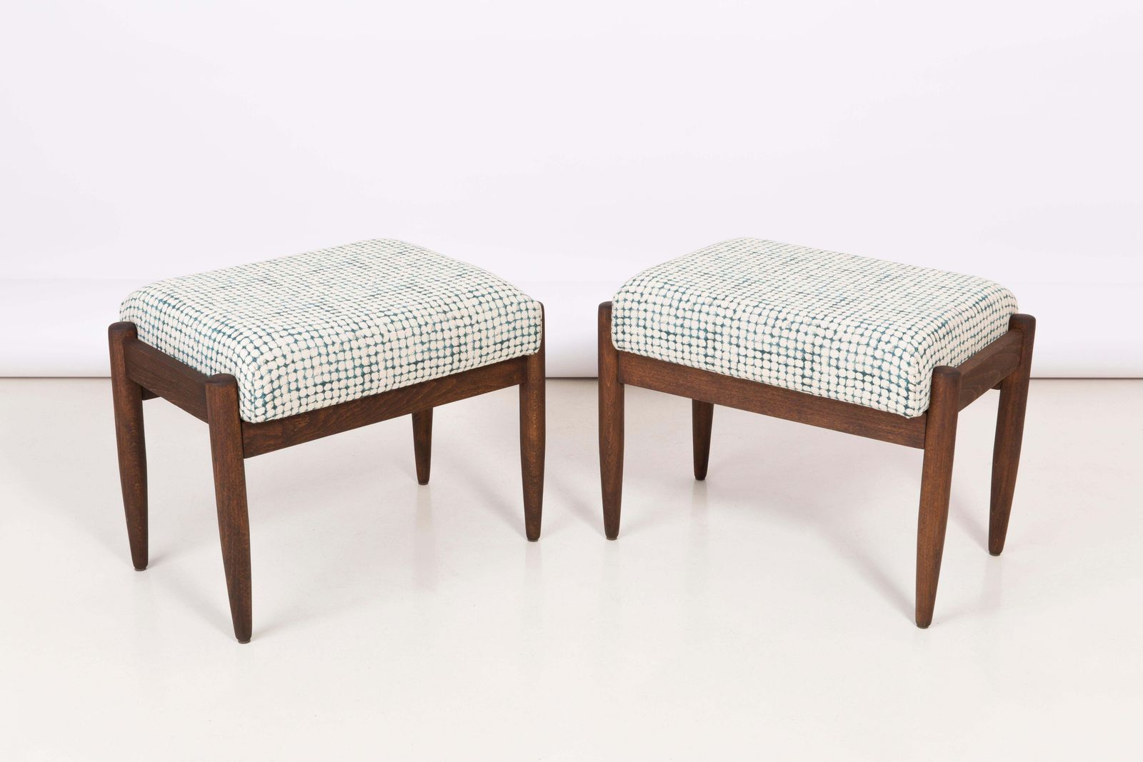 Set Of Two White And Aqua Vintage Stools, Edmund Homa, 1960s photo for sale