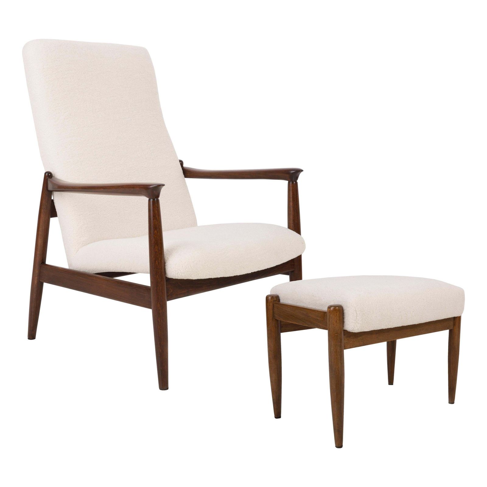 20th Century Crème Boucle Armchair And Stool, Edmund Homa, 1960s