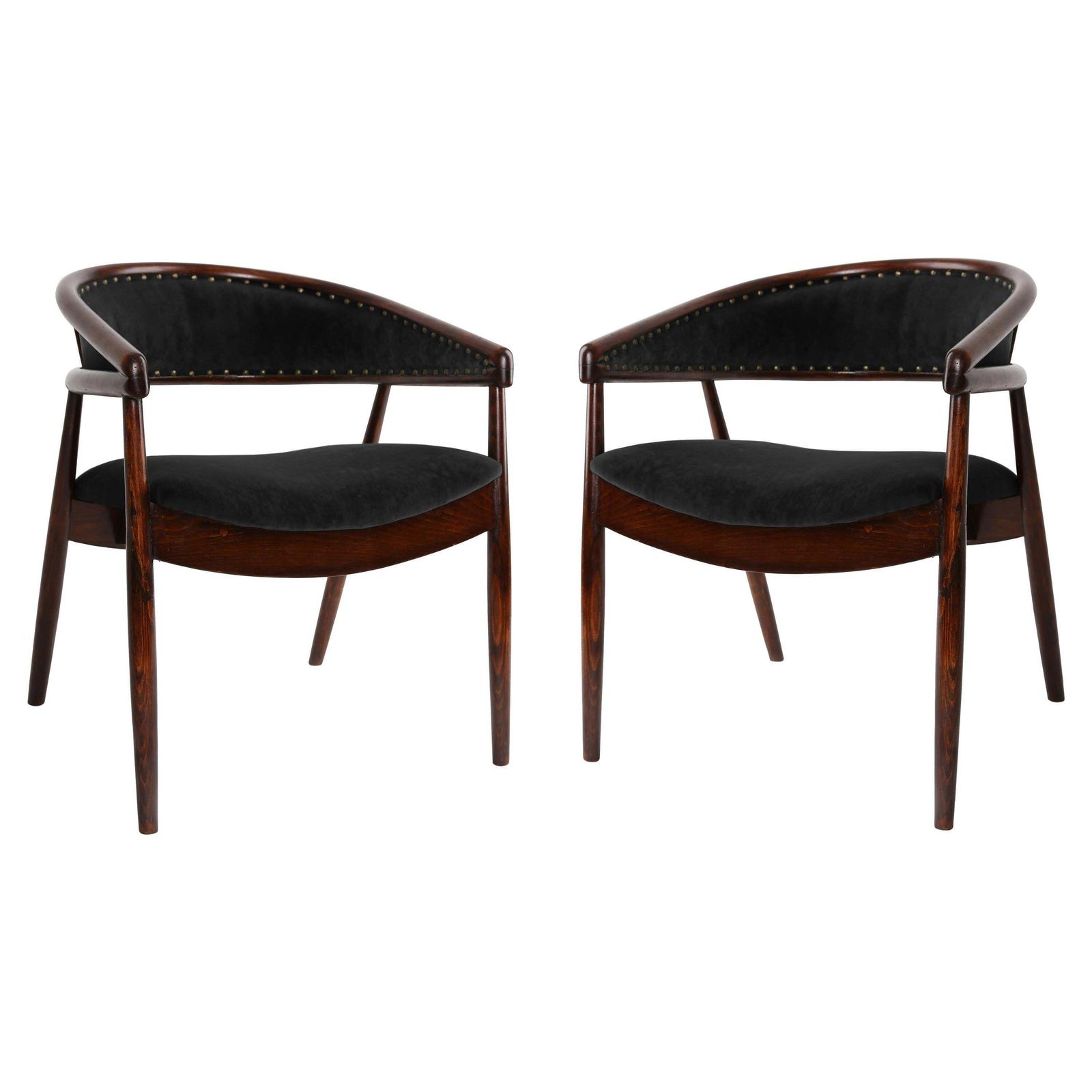 Set Van Twee Vintage Zwart Fluwelen B 3300 Fauteuils, Polen, Jaren 1960