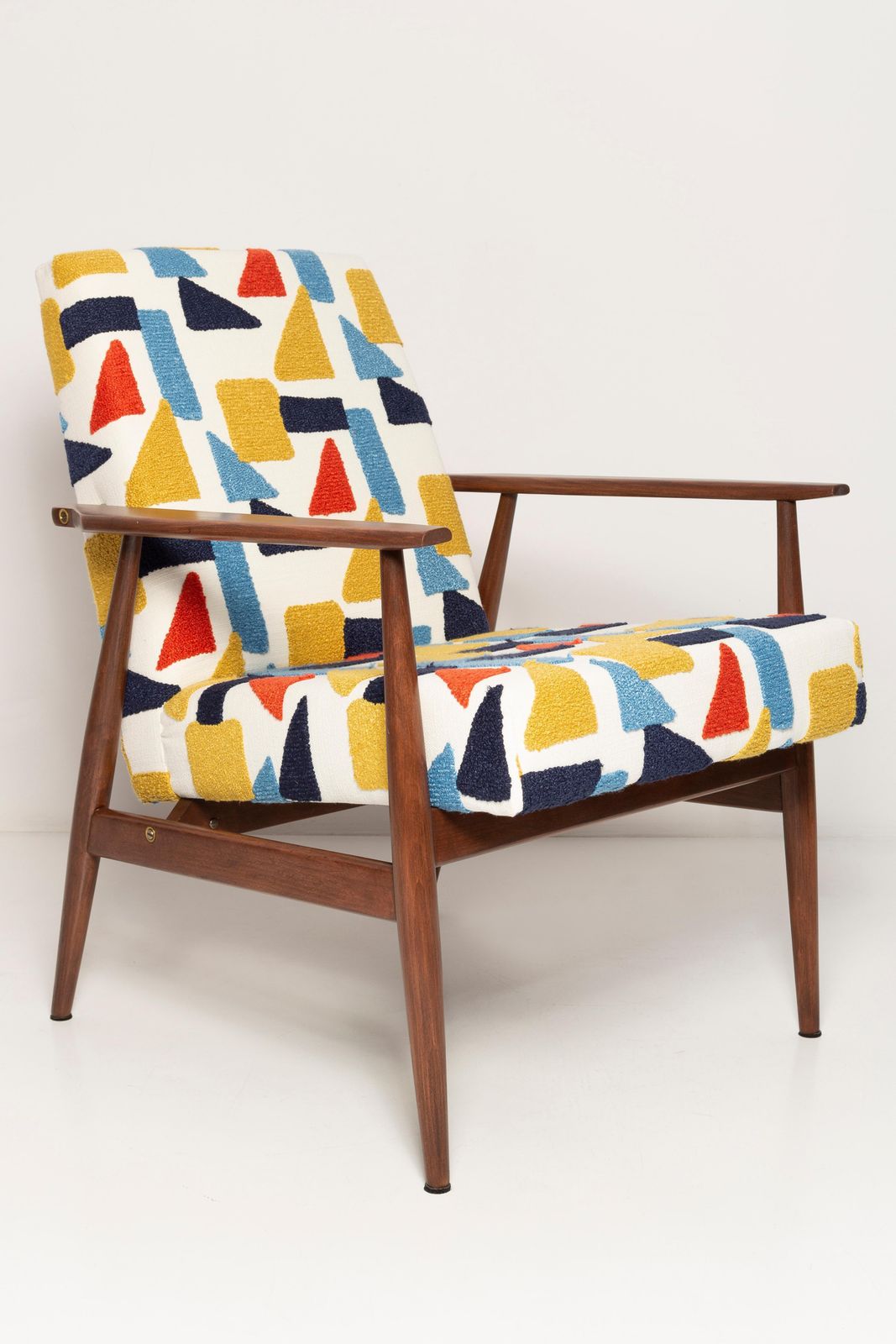 Pair Of Mid Century Pop Art White Boucle Armchairs, H. Lis, Poland, 1960s photo furniture