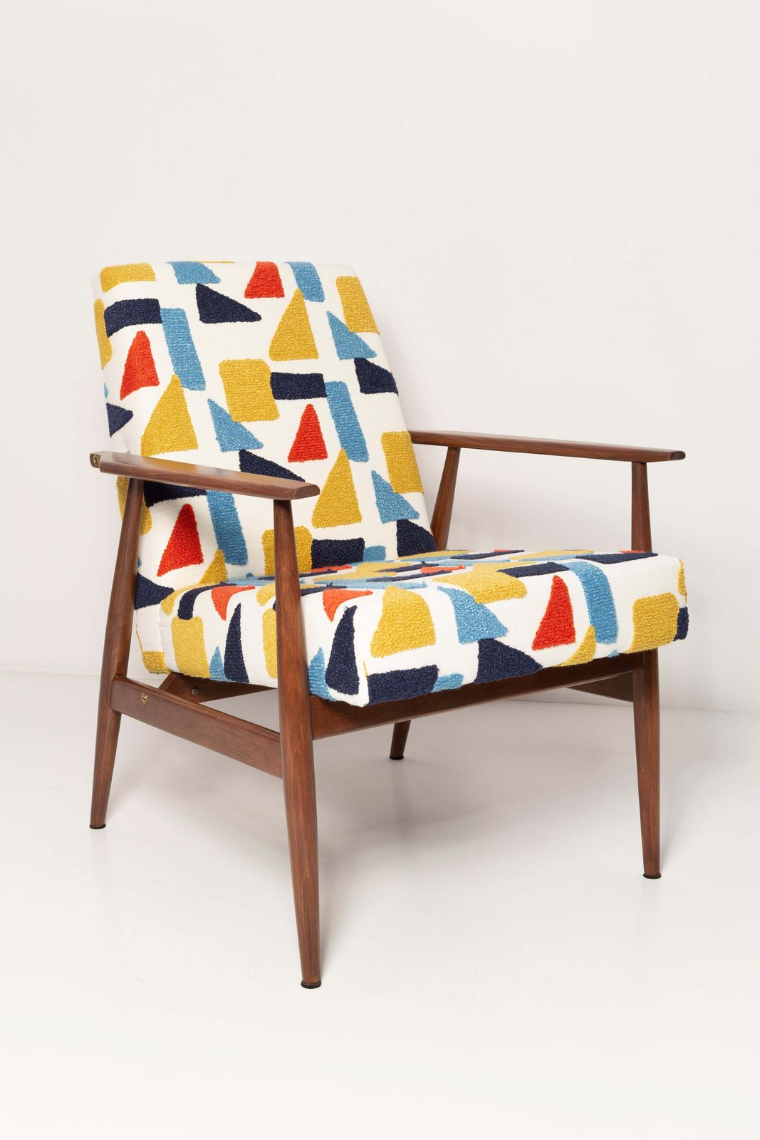 Pair Of Mid Century Pop Art White Boucle Armchairs, H. Lis, Poland, 1960s photo for sale