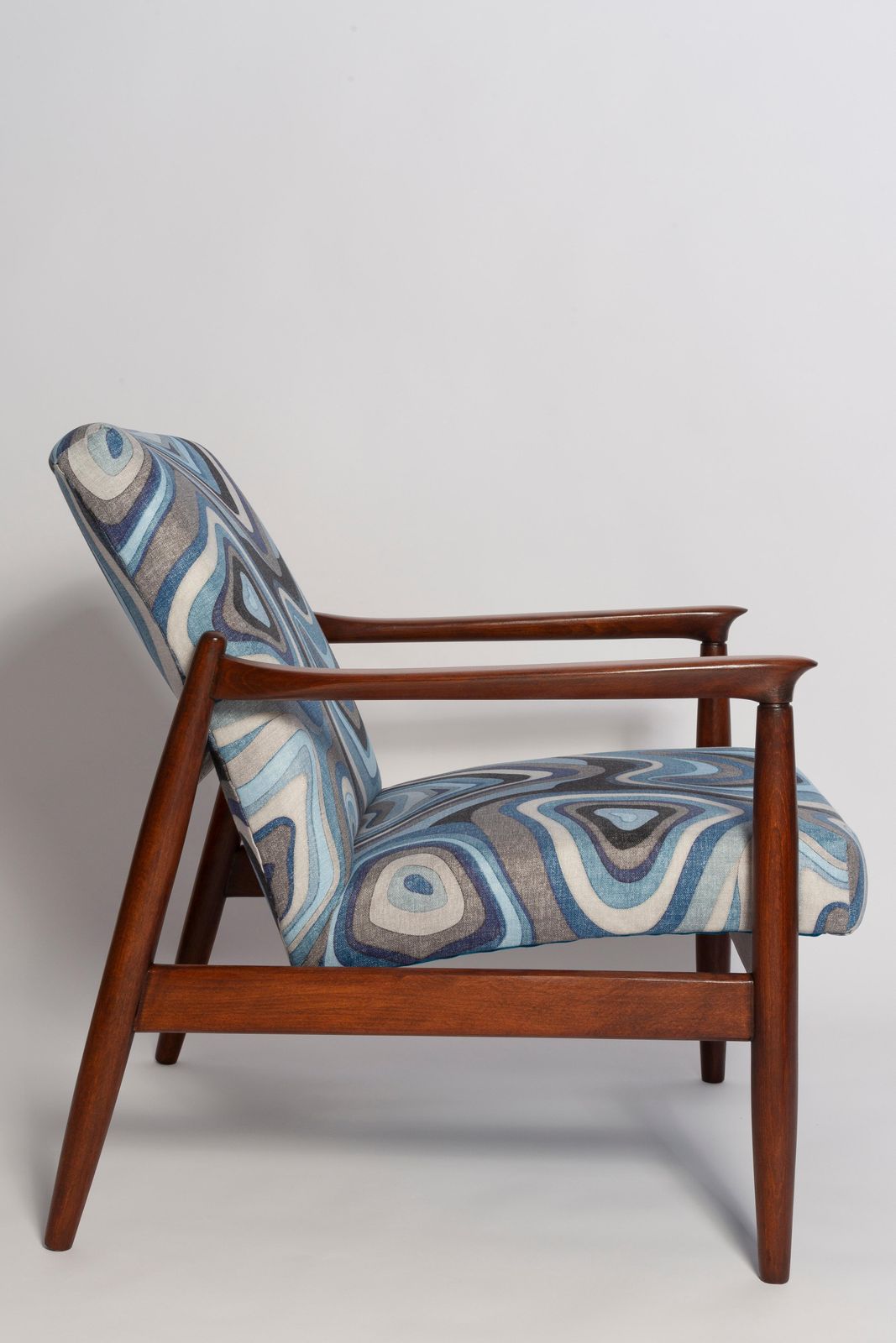 Set Of Two Blue Linen Mid Century Gfm 64 Armchairs, Edmund Homa, Europe, 1960s photo Furniture