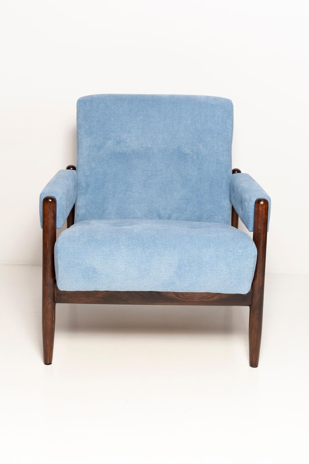 Set Of Two Mid Century Blue Velvet Vintage Armchairs, Walnut Wood, Europe, 1960s photo 2551.0