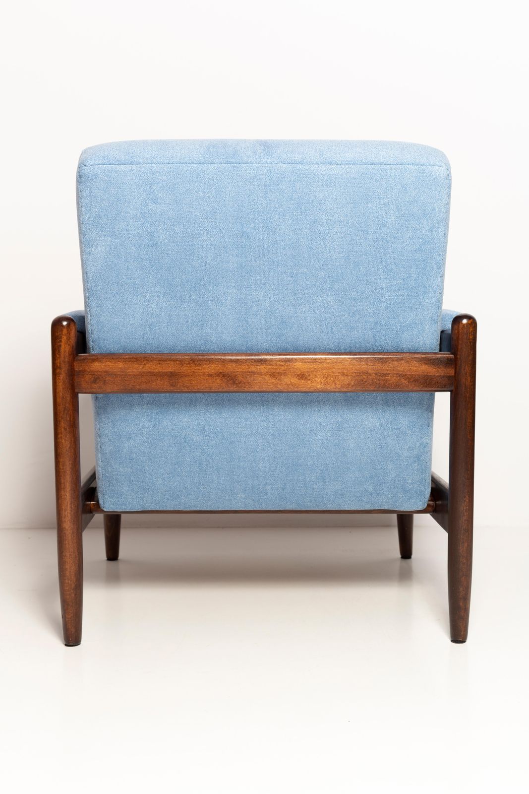 Furniture Set Of Two Mid Century Blue Velvet Vintage Armchairs, Walnut Wood, Europe, 1960s photo