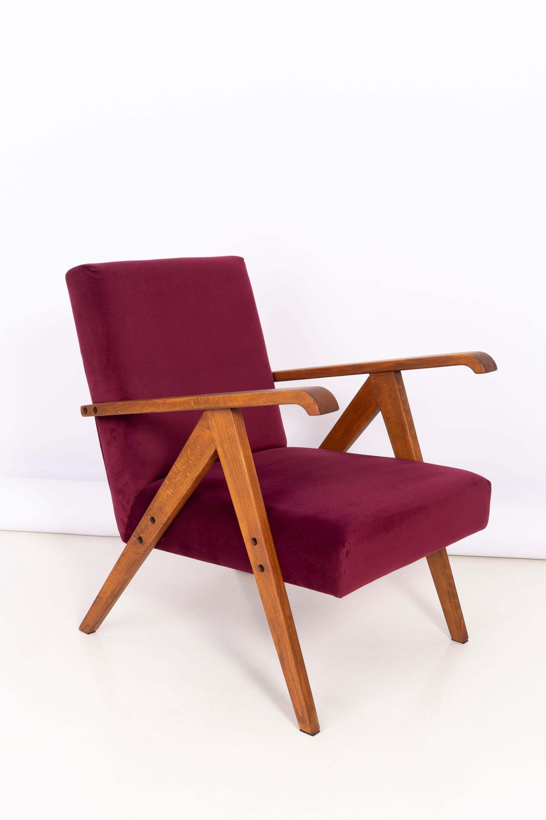 Pair Of Midcentury Burgundy Velvet Var Armchairs, 1960s photo vinterior