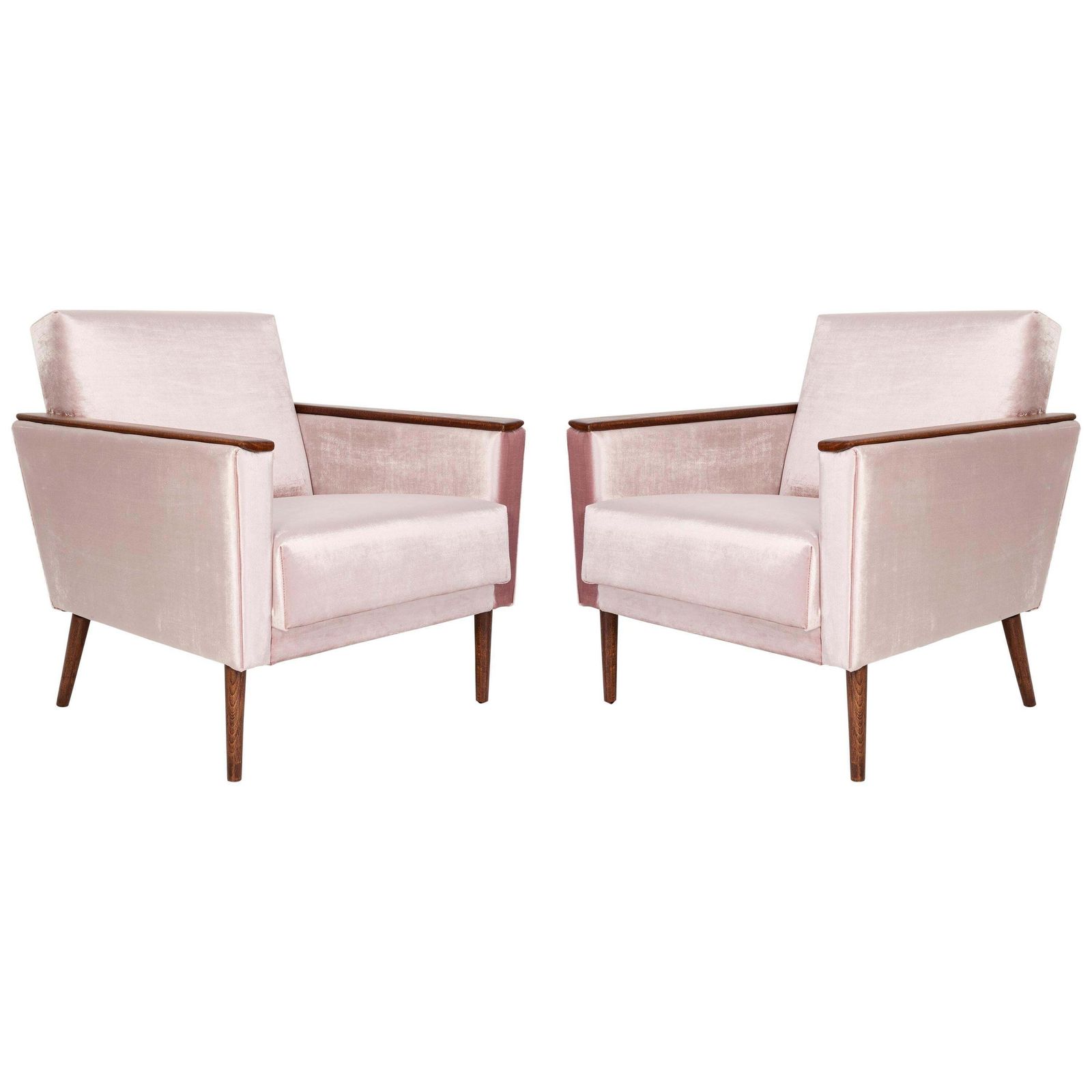 Pair Of Midcentury Light Pink Club Armchairs, 1960s, Ddr, Germany