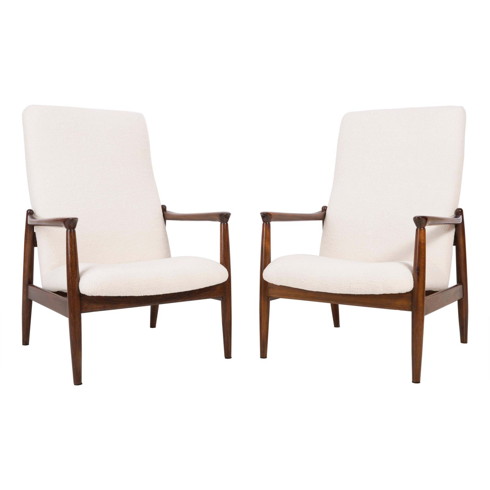 Set Of Two Light Crème Boucle Armchairs, Gfm 64 High, Edmund Homa, 1960s