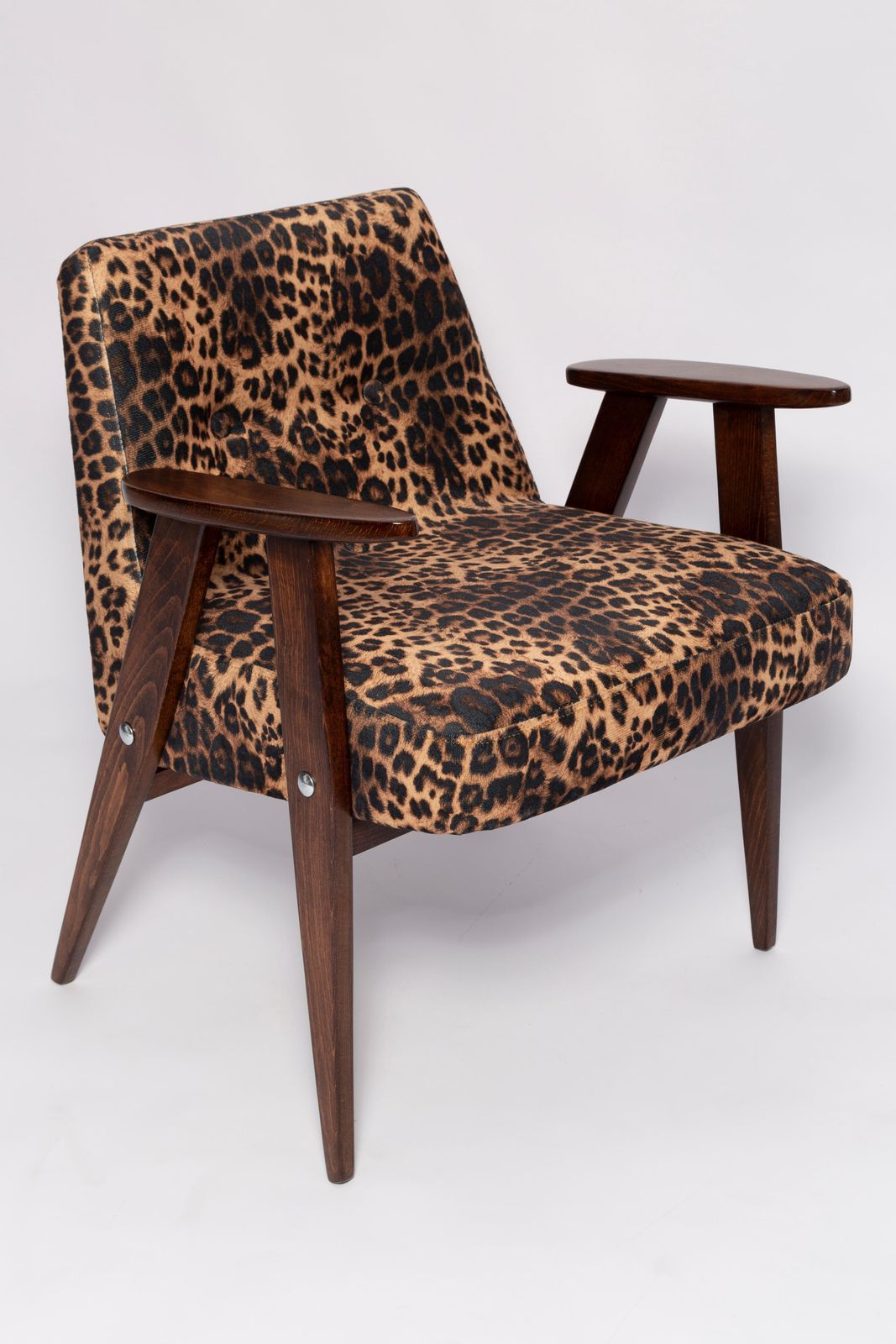 Two Midcentury 366 Armchairs In Leopard Print Velvet, Jozef Chierowski, 1960s photo 2551.0
