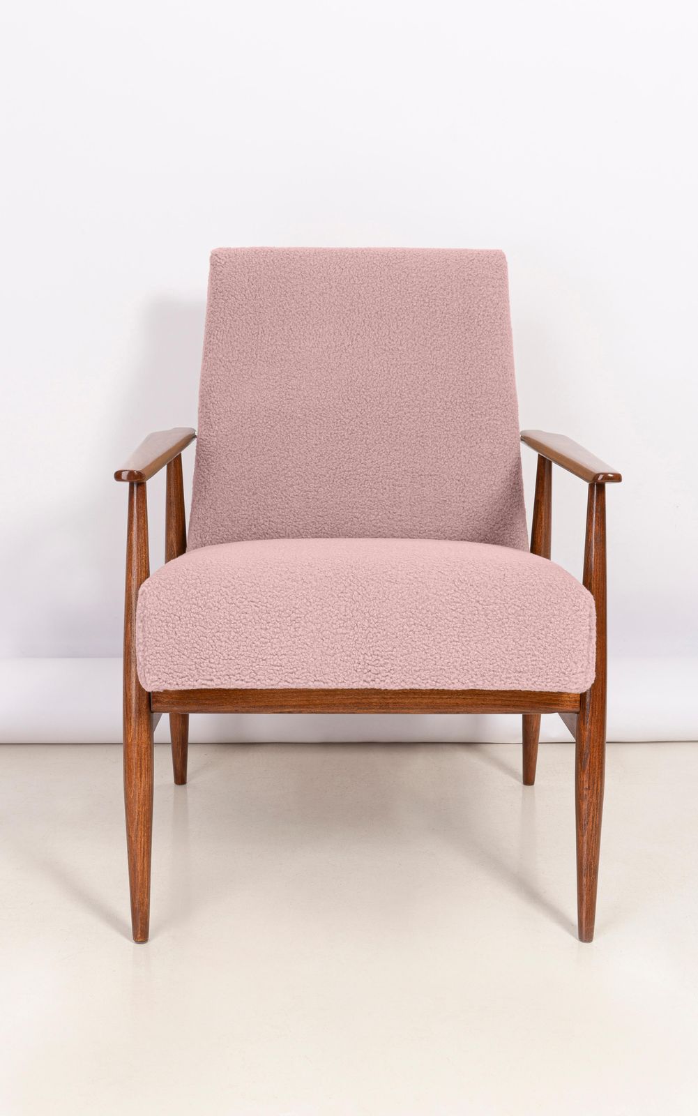Pair Of Dusty Pink Bouclé Dante Armchairs, H. Lis, Europe, 1960s photo 2551.0