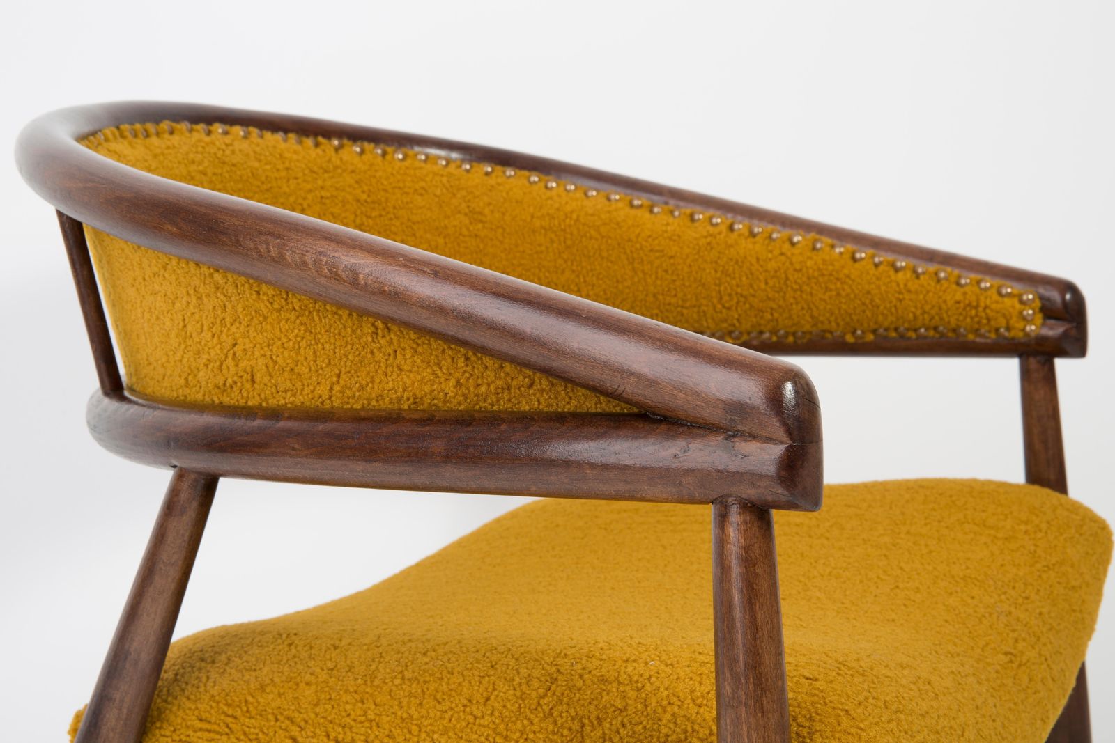Furniture Set Of Two James Mont Bent Beech Armchairs, Yellow Ochra Boucle, 1960s photo