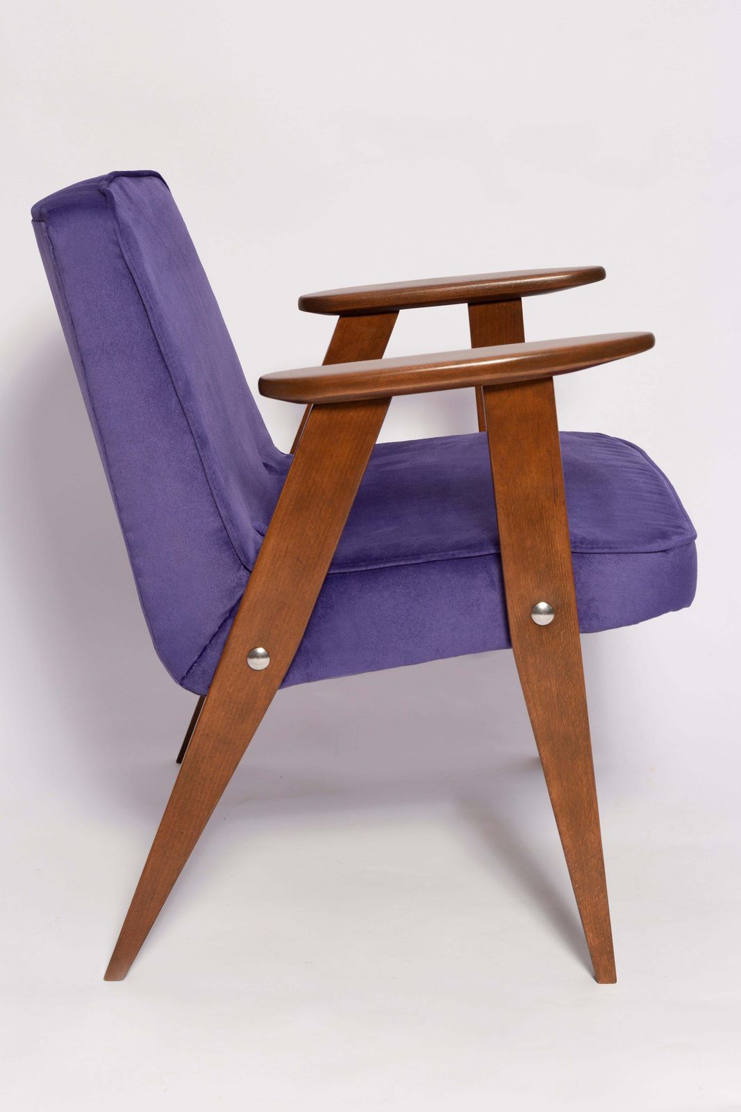 Pair Of Mid Century 366 Armchairs, Purple Velvet, Jozef Chierowski, Europe 1960 photo buy