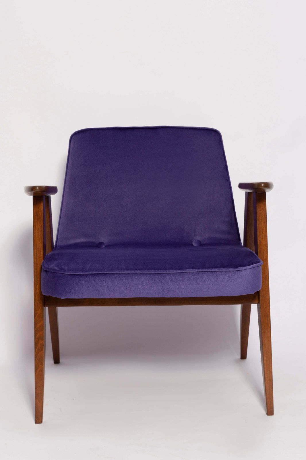 Furniture Pair Of Mid Century 366 Armchairs, Purple Velvet, Jozef Chierowski, Europe 1960 photo