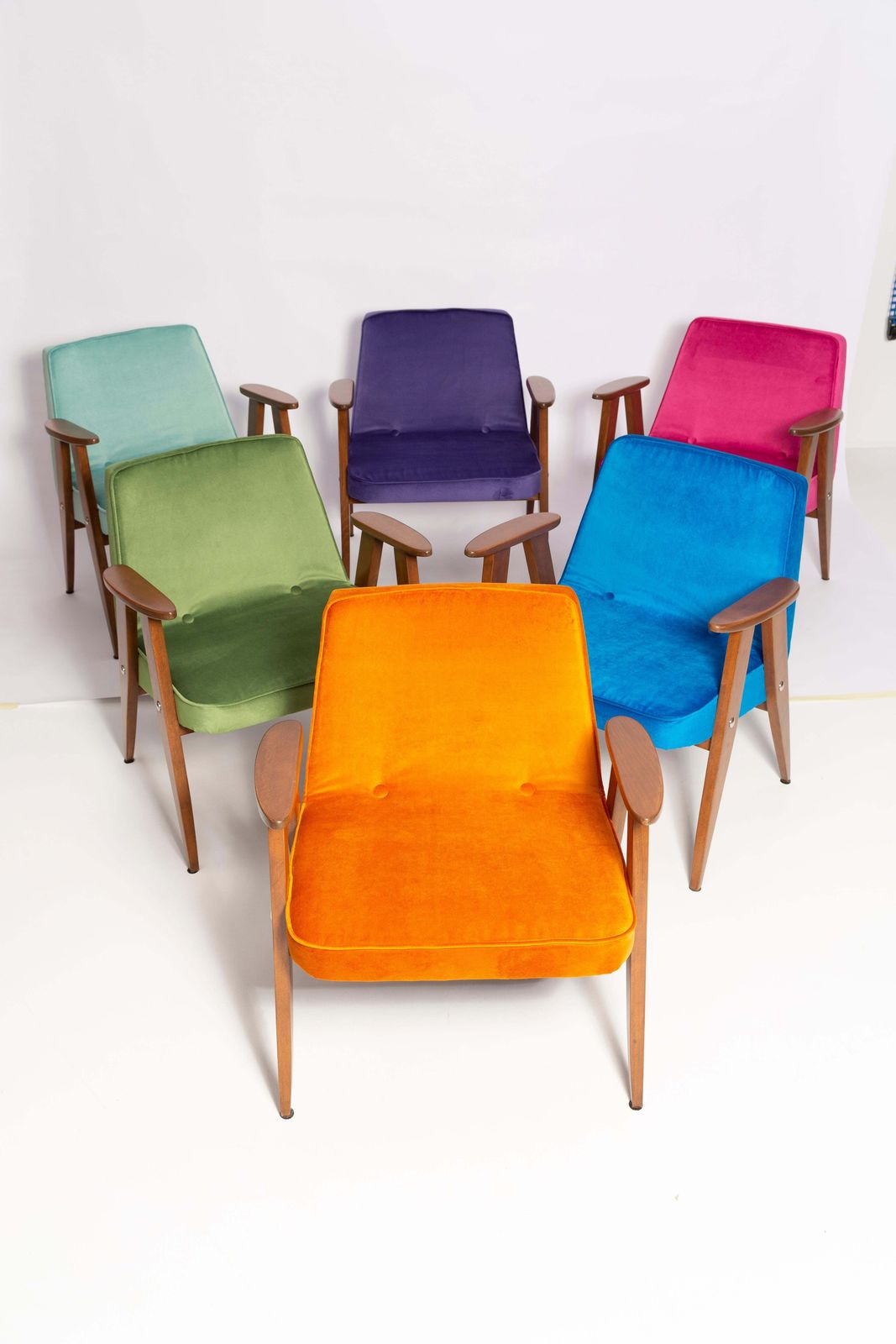 photo buy Pair Of Mid Century 366 Armchairs, Purple Velvet, Jozef Chierowski, Europe 1960