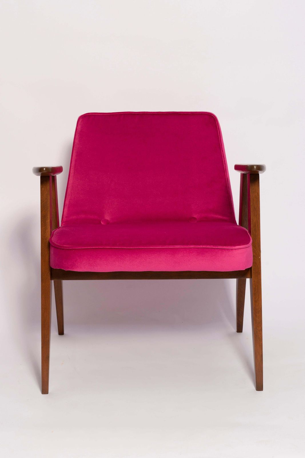 Furniture Pair Of Mid Century 366 Armchairs In Pink Velvet, Jozef Chierowski, Europe 1960 photo