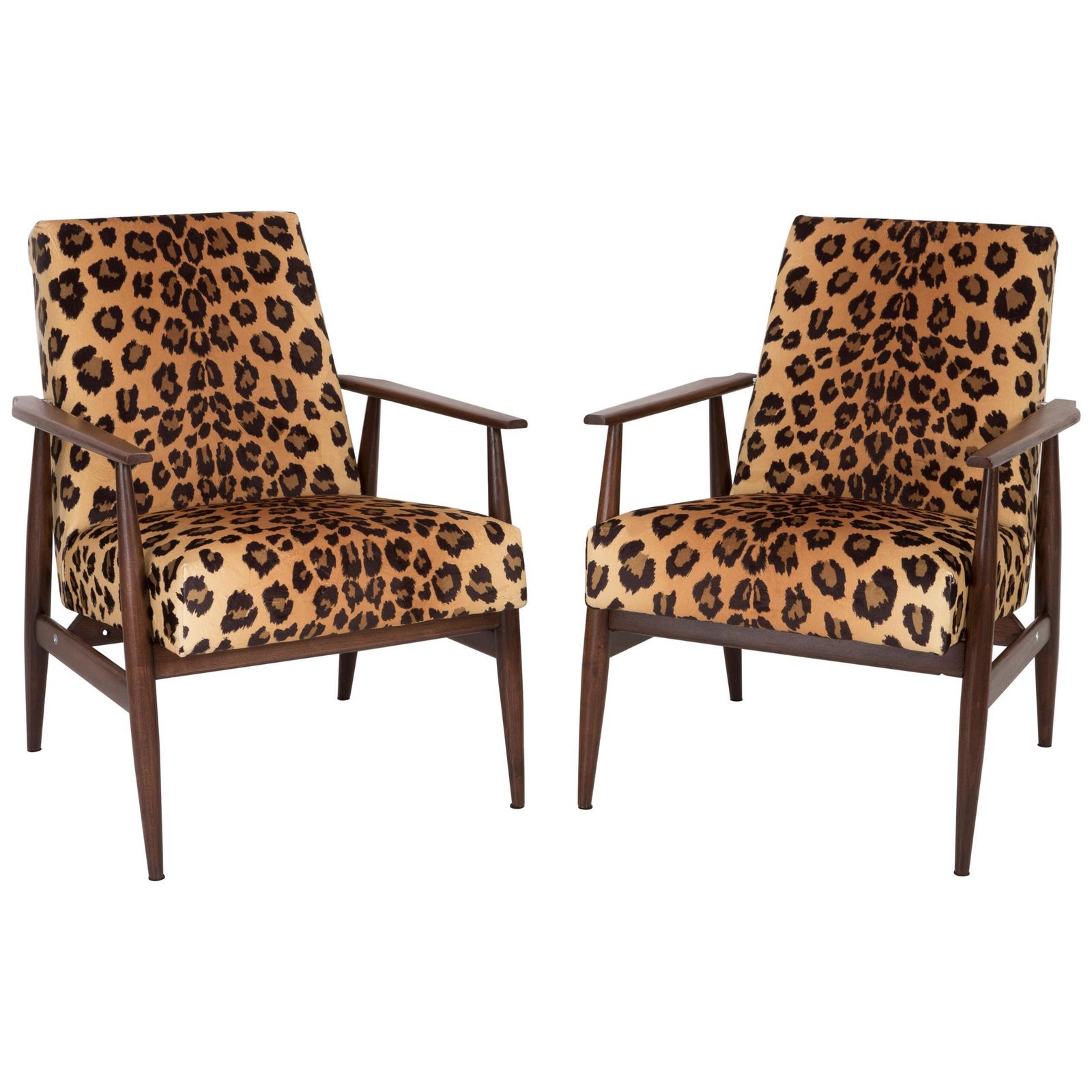Set Of Two Midcentury Leopard Print Velvet Dante Armchairs, H. Lis, 1960s