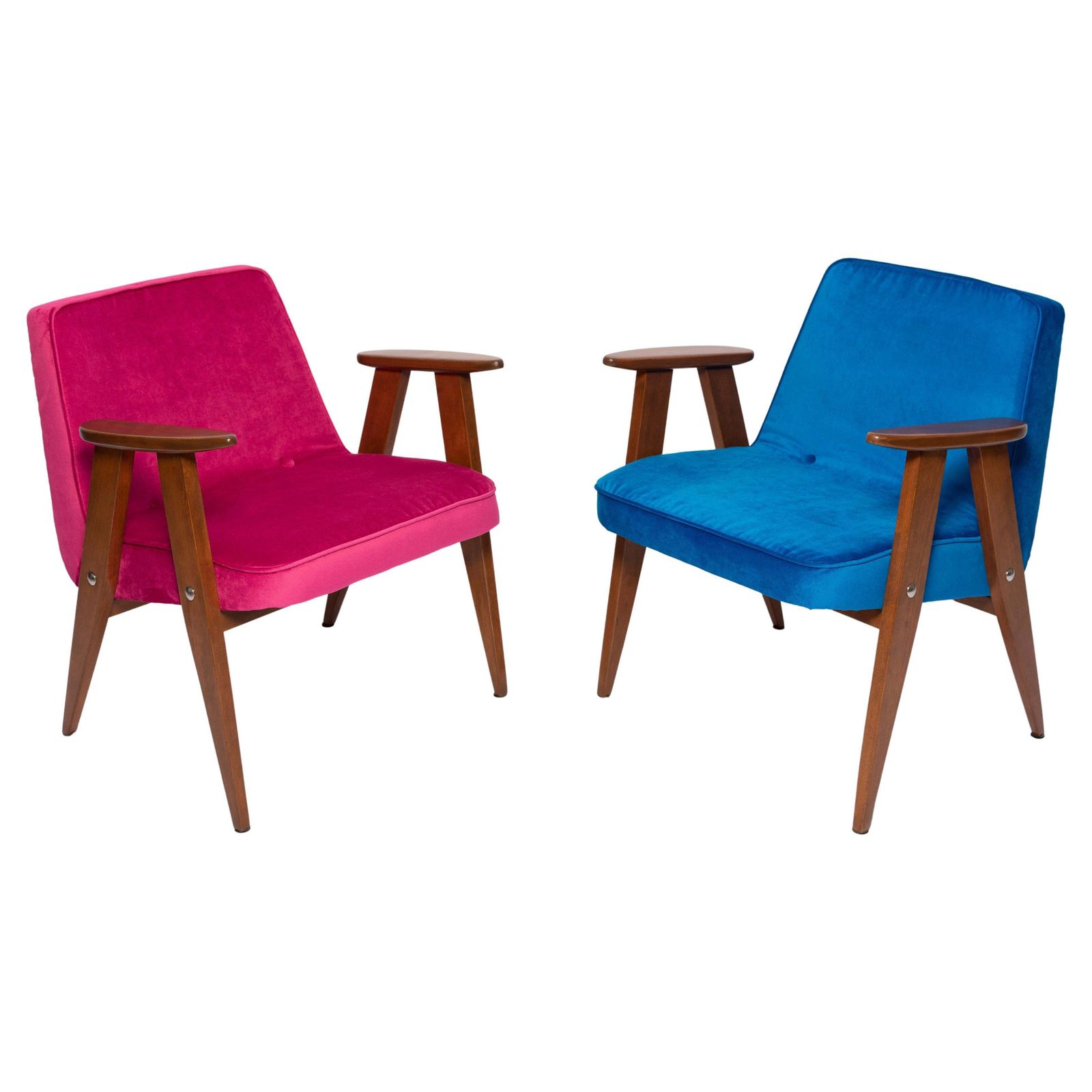 Paar Mid Century 366 Fauteuils, Roze En Blauw, Door Chierowski Europe, Jaren 1960
