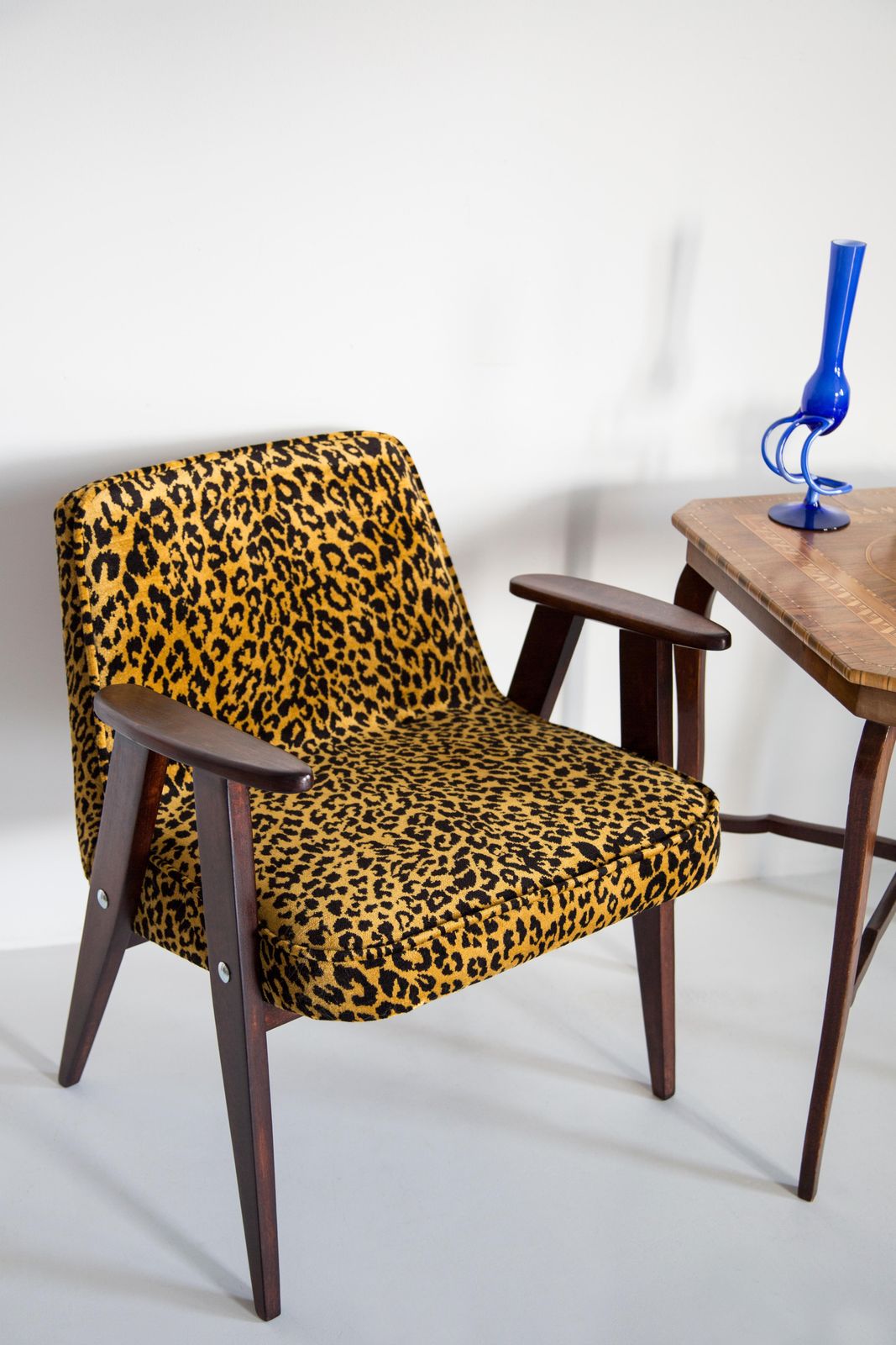 photo furniture Two Mid Century 366 Armchairs In Leopard Velvet, Jozef Chierowski, Europe 1960s