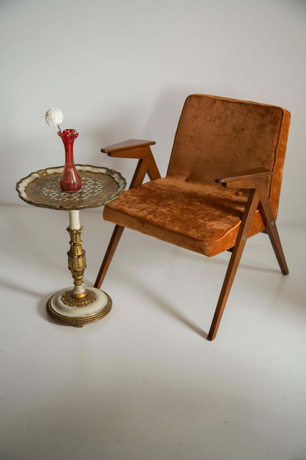 Set Of Two Midcentury Orange Bunny Armchairs By Jozef Chierowski, Poland, 1960s photo Furniture