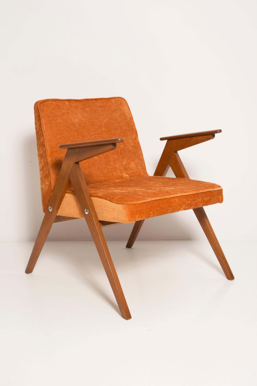 Set Of Two Midcentury Orange Bunny Armchairs By Jozef Chierowski, Poland, 1960s photo vintage