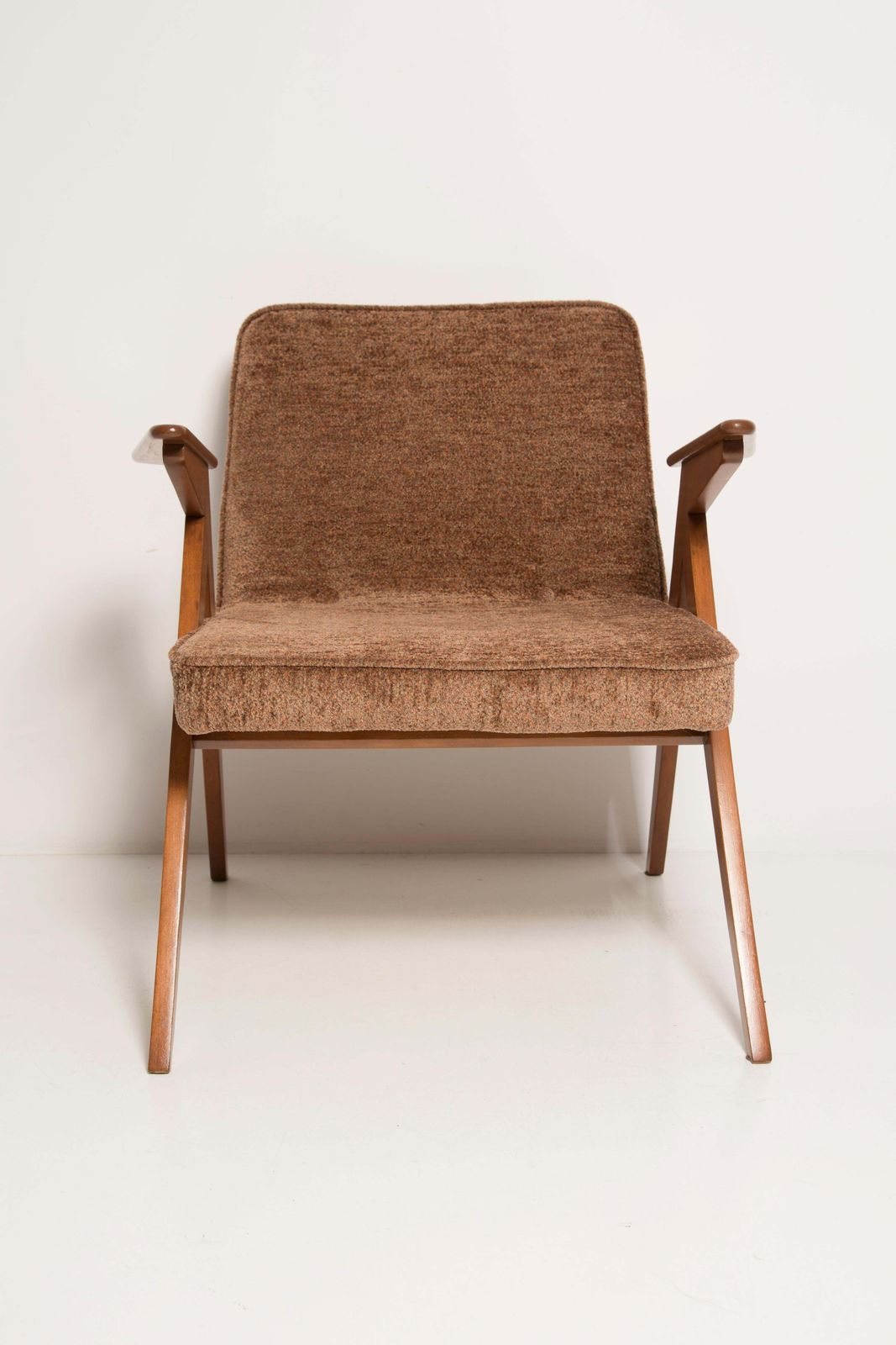 photo for sale Set Of Two Midcentury Brown Bunny Armchairs, By Jozef Chierowski, Poland, 1960s