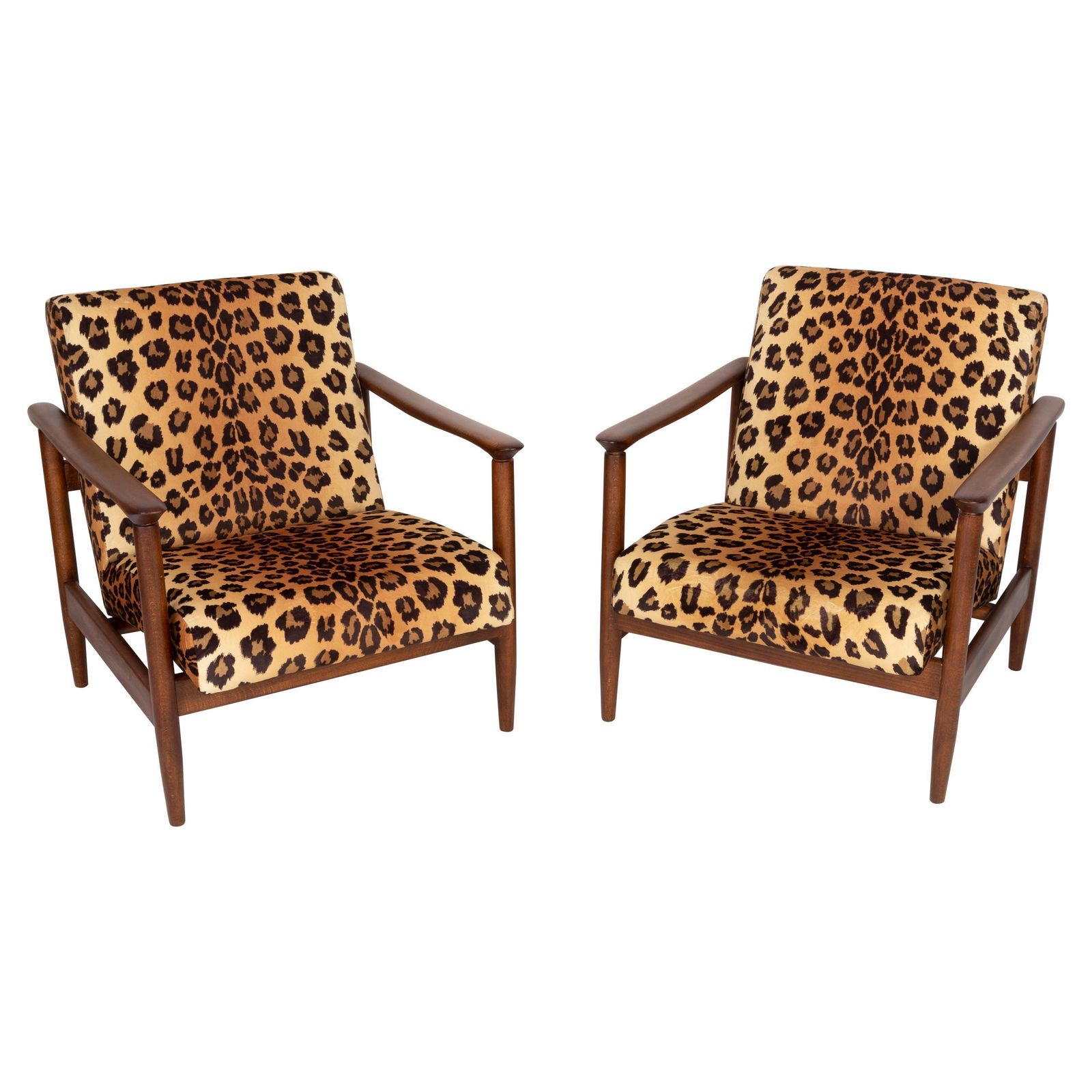 Two Leopard Velvet Armchairs, Hollywood Regency, Edmund Homa, 1960s, Poland