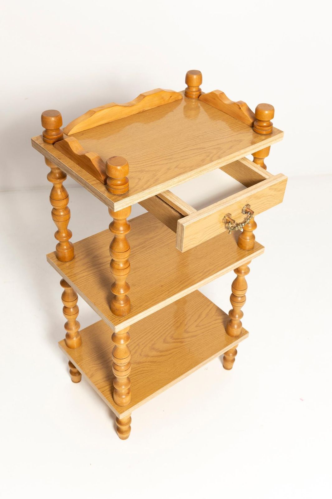 Furniture Mid Century Vintage Night Table, Whatnot, Shelf, Stand, Beechwood, Europe, 1960s photo