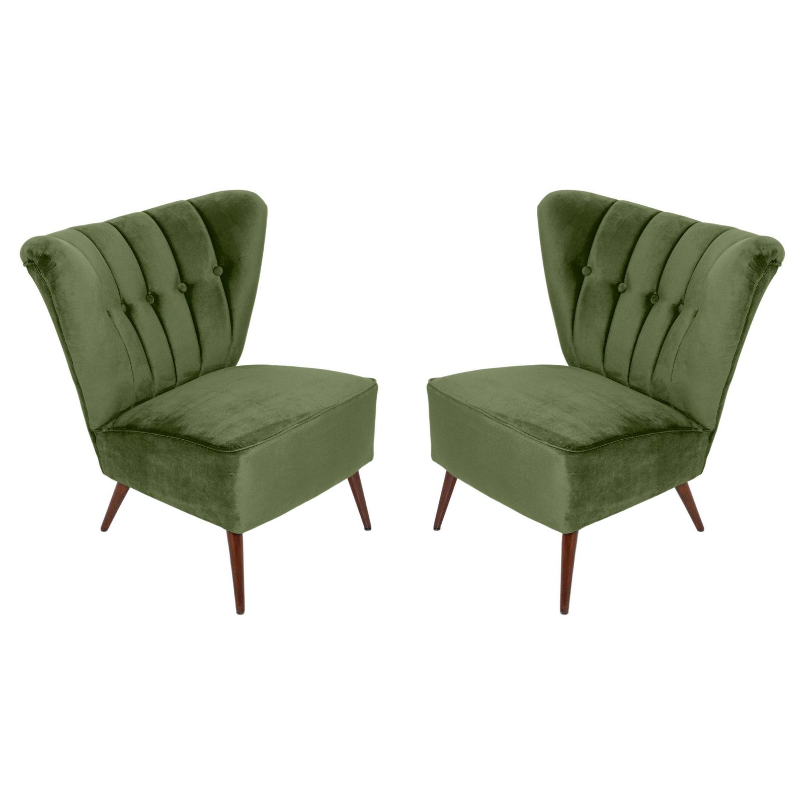 Set Van Twee Mid Century Groene Velours Club Fauteuils, Europa, Jaren 1960