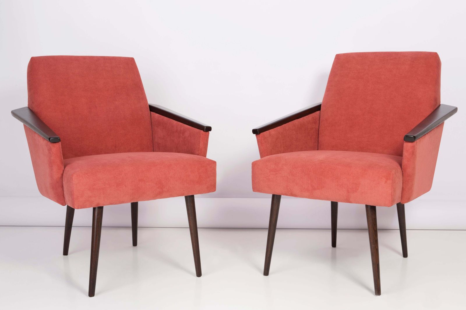 Pair Of Midcentury Rosewood Pink Corduroy Club Armchairs, 1960s photo for sale