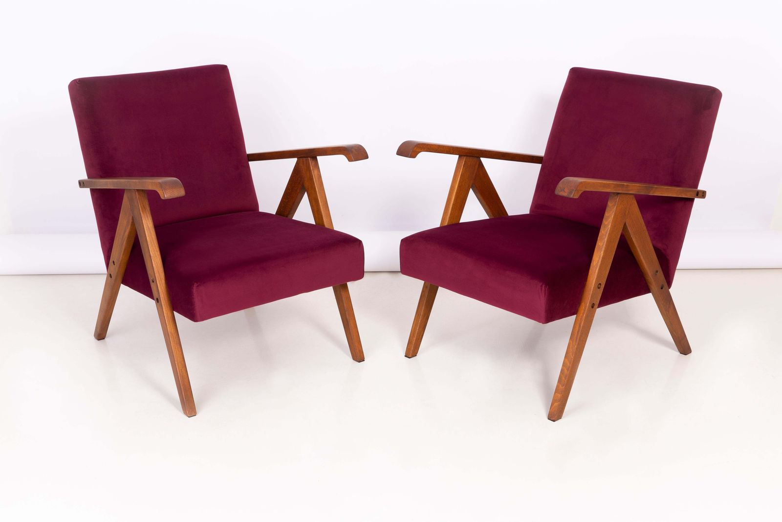 Set Of Four Midcentury Burgundy Velvet Var Armchairs, Europe, 1960s. photo furniture