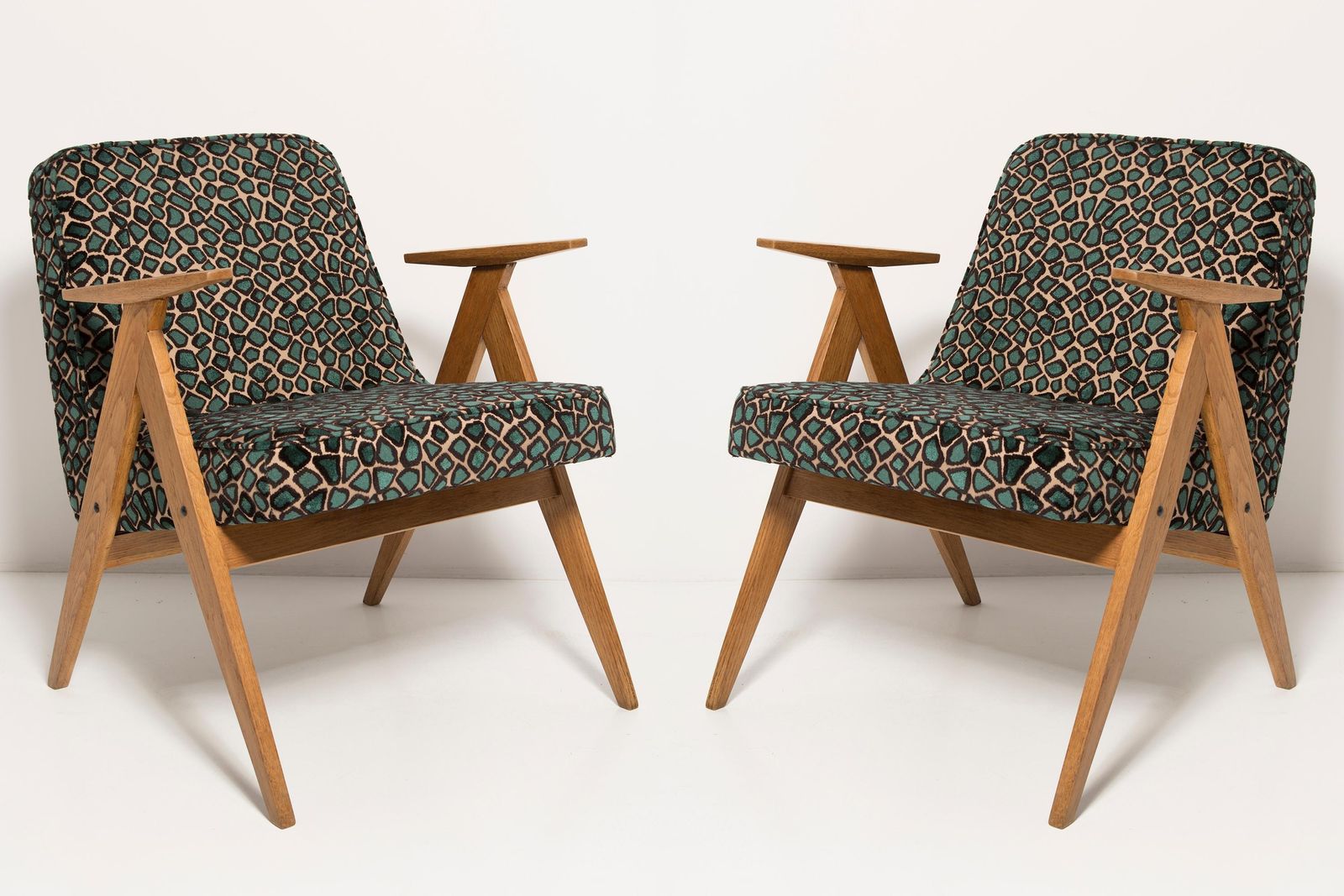 Two Mid Century 366 Armchairs In Leopard Velvet, By Chierowski, Europe, 1960s photo for sale
