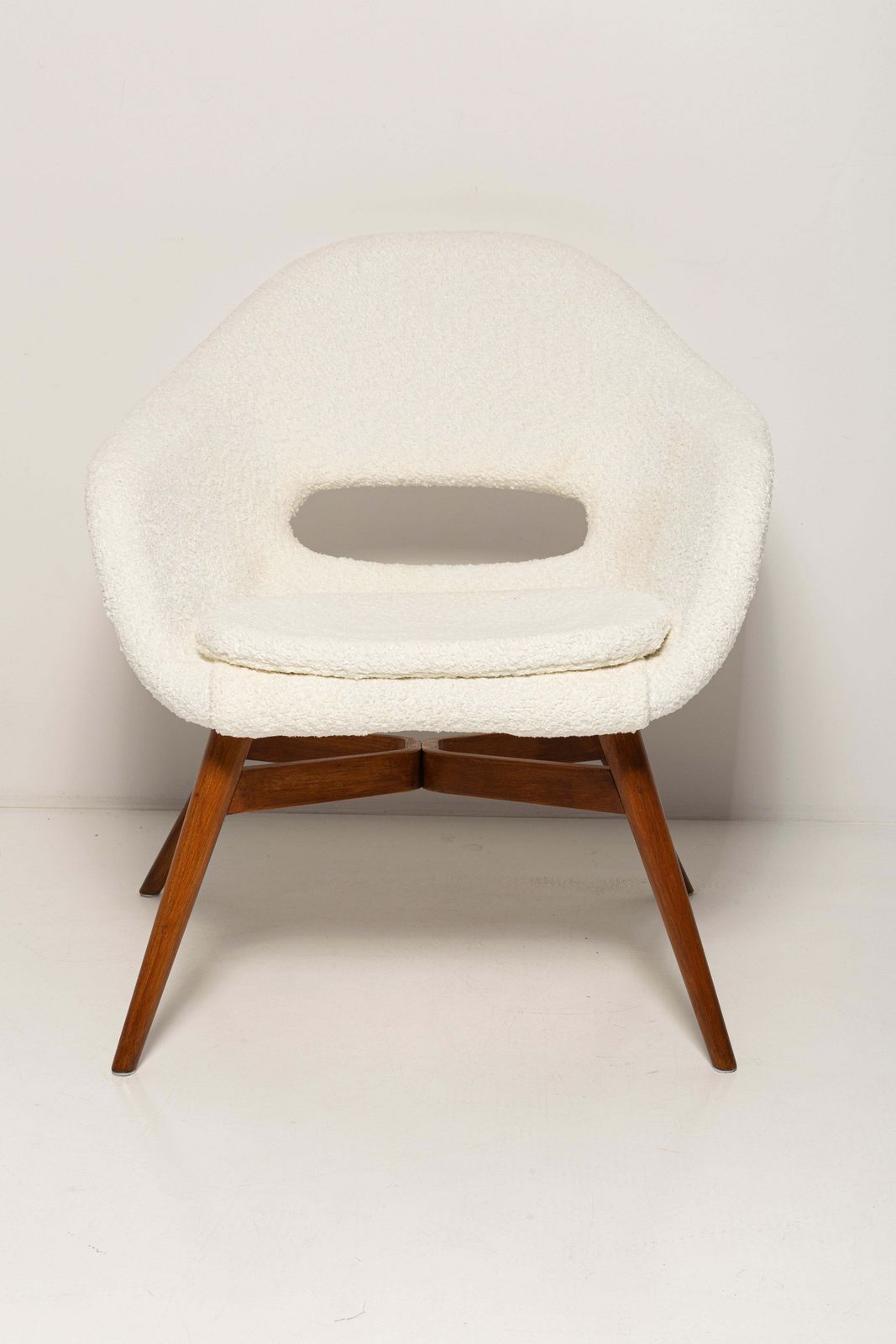 Set Of 2 Mid Century White Boucle Shell Chairs, M Navratil, Czechoslovakia, 1960 photo buy