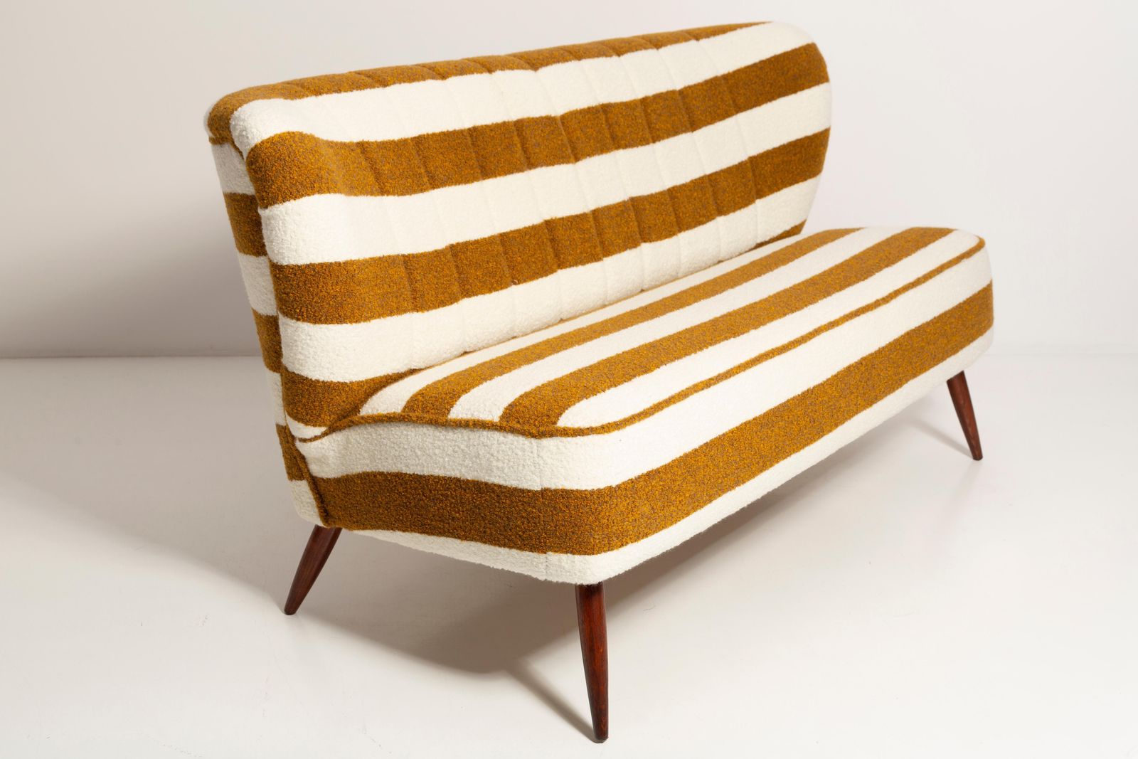 Mid Century White And Mustard Boucle Club Sofa, Europe, 1960s photo Furniture