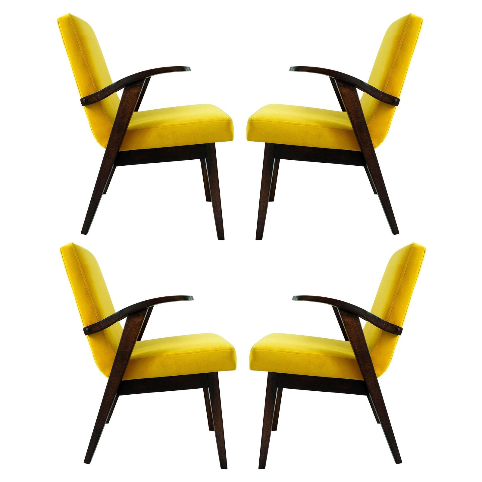Set Of Four Vintage Chairs In Yellow Velvet By Mieczyslaw Puchala, 1960s
