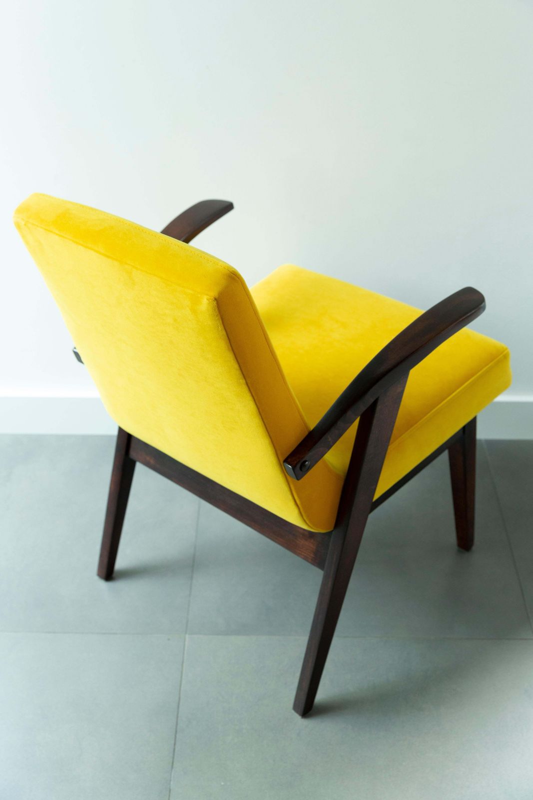 Set Of Four Vintage Chairs In Yellow Velvet By Mieczyslaw Puchala, 1960s photo buy
