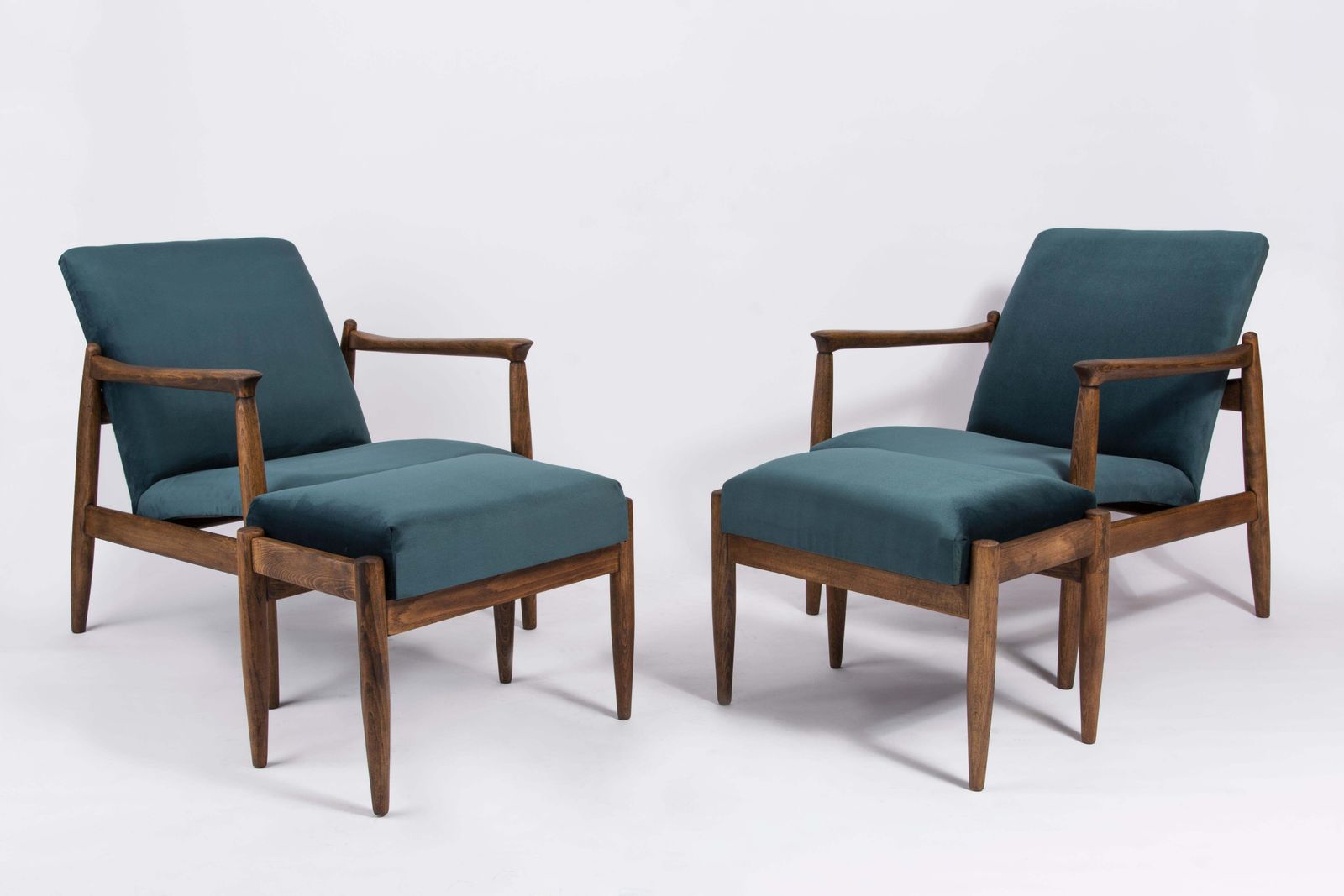 Set Of Petrol Blue Vintage Armchairs And Stools, Edmund Homa, 1960s photo furniture