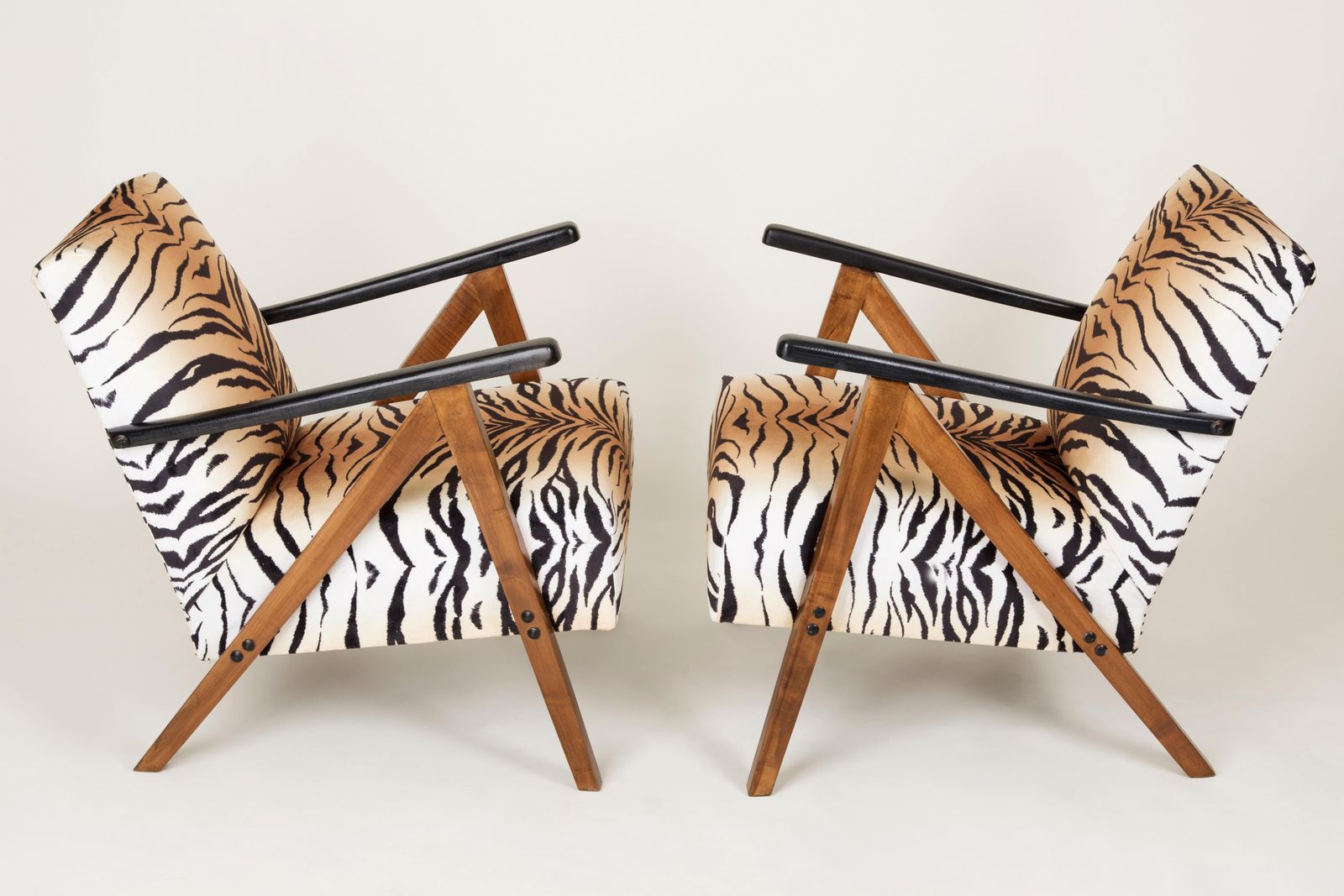 Set Of Two Mid Century Modern Tiger Print Armchairs, 1960s, Germany photo Furniture