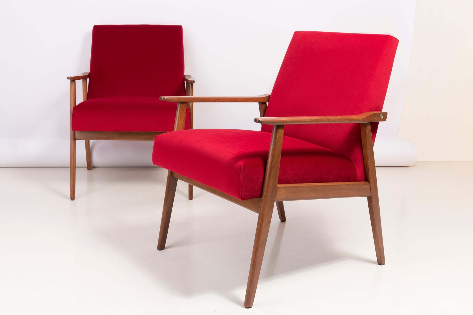 Set Of Four Midcentury Red Velvet Dante Armchairs, Europe, 1960s photo for sale