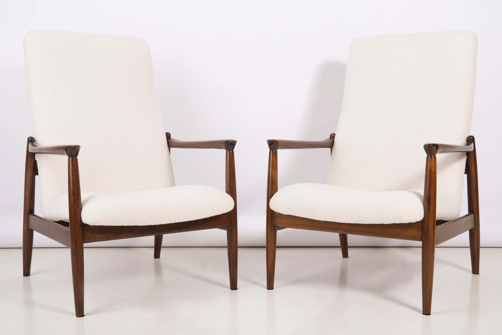 Set Of Crème Boucle Armchairs And Stools, Gfm 64 High, Edmund Homa, 1960s photo for sale