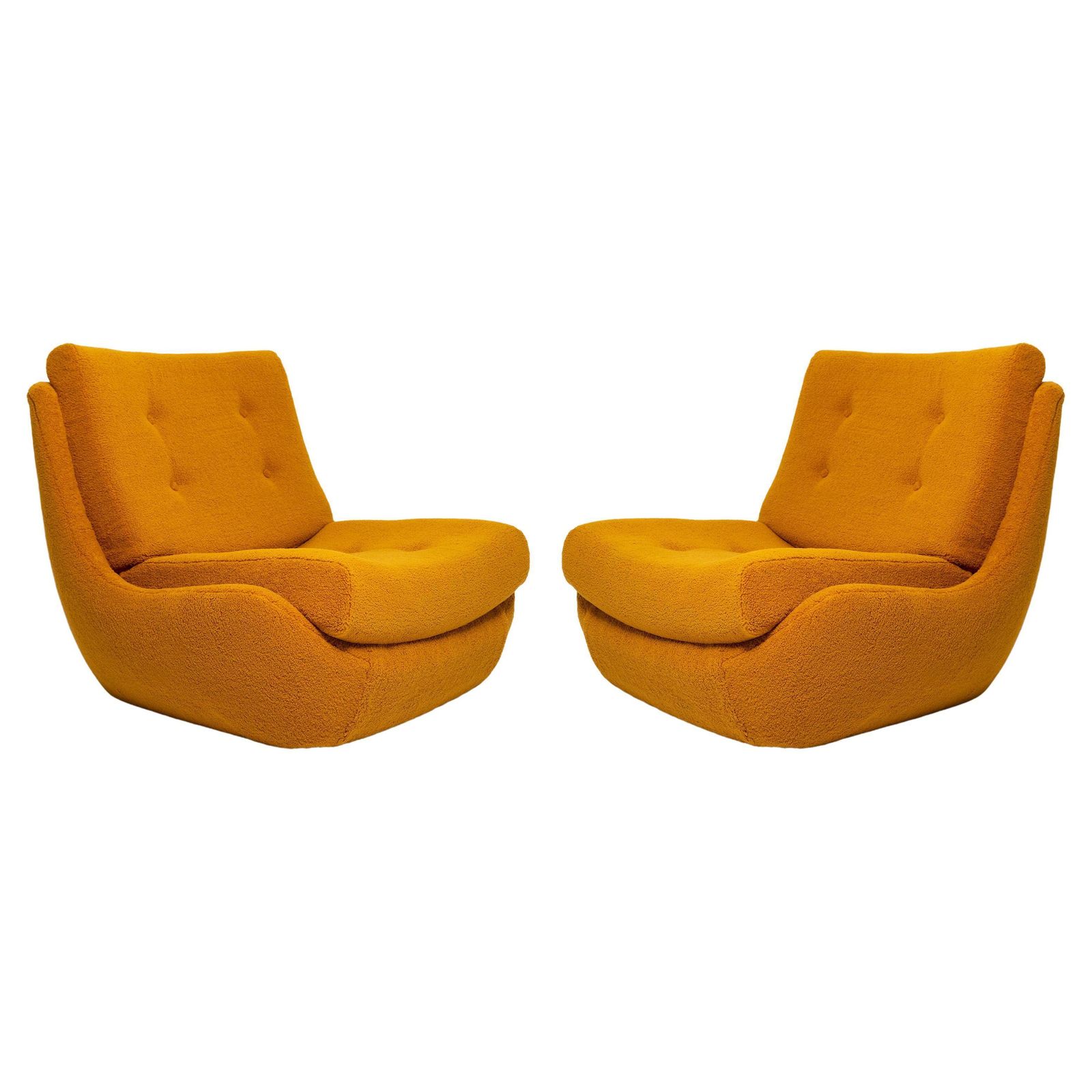 Pair Of Mid Century Vintage Ochre Yellow Boucle Atlantis Big Armchairs, 1960s