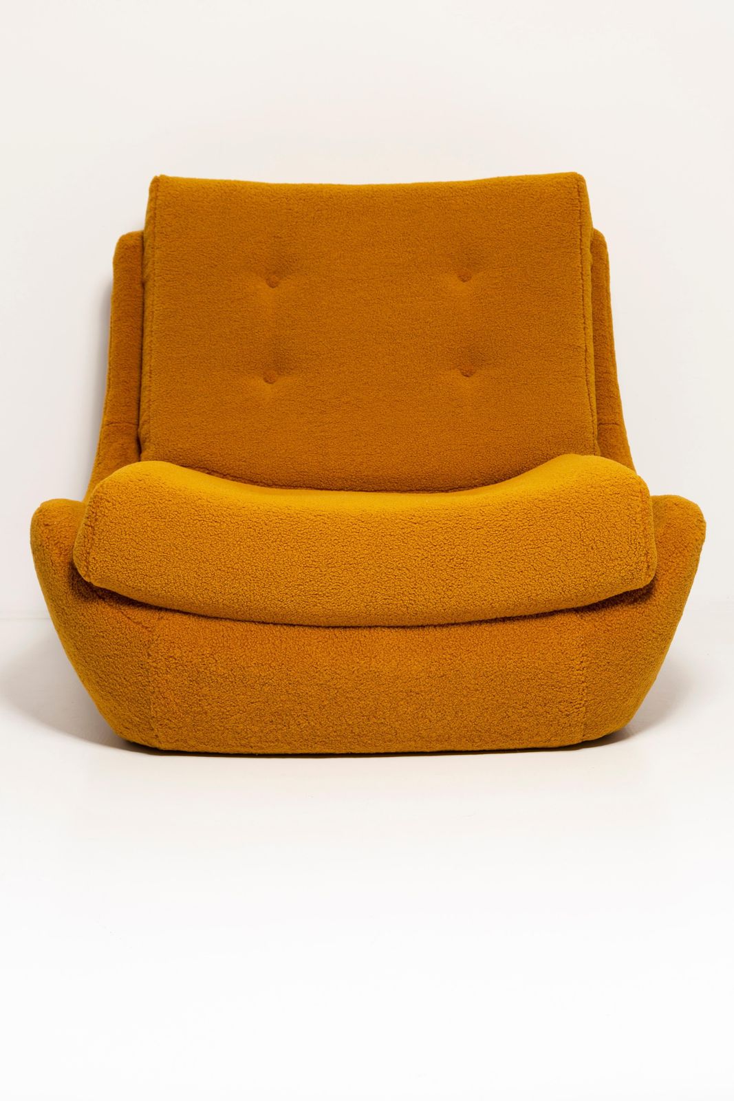 photo for sale Pair Of Mid Century Vintage Ochre Yellow Boucle Atlantis Big Armchairs, 1960s