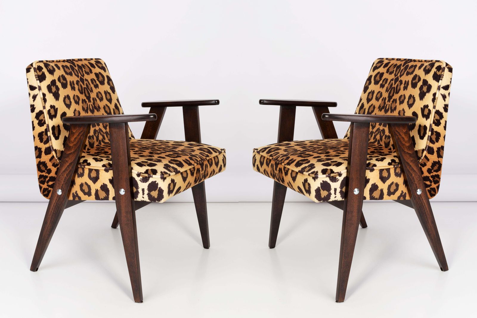 Six Midcentury 366 Armchairs In Leopard Print Velvet, Jozef Chierowski, 1960s photo furniture