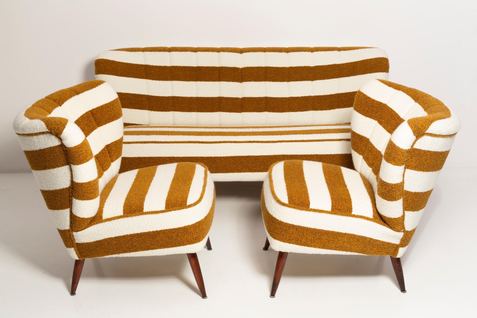 Set Of Mid Century White And Mustard Boucle Sofa And Armchairs, Europe, 1960s photo 5953.0