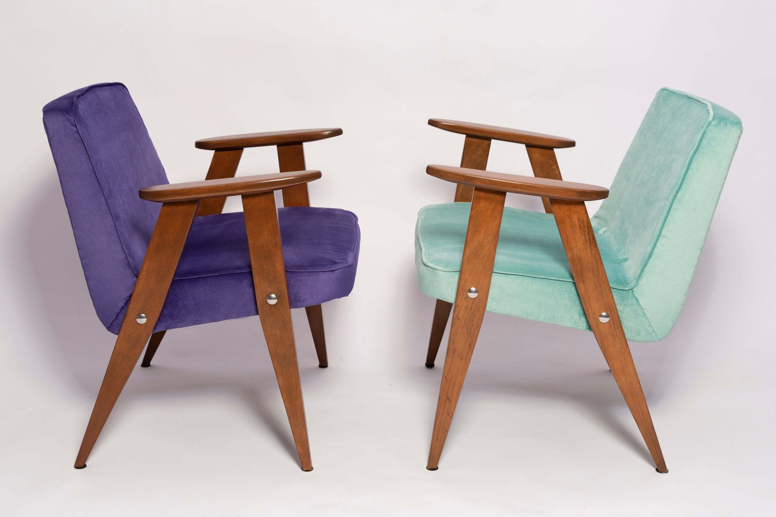 Meubels Set Van Zes Mid Century 366 Fauteuils, Fluweel, Jozef Chierowski, Europa 1960 photo