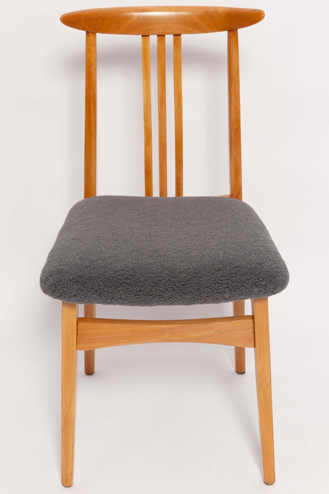 Mid Century Graphite Gray Boucle Chair, Light Wood, M. Zielinski, Europe, 1960 photo vinterior