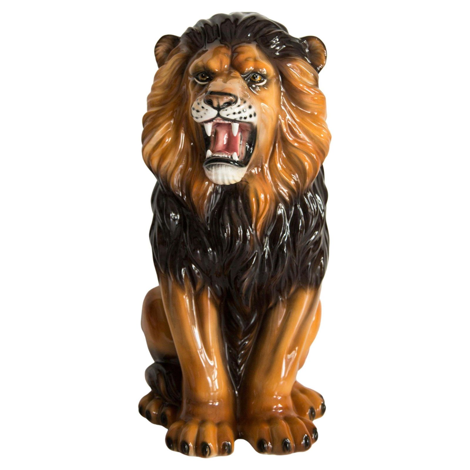 Mid Century Hand Painted Ceramic Lion Sculpture, Italy, 1960s